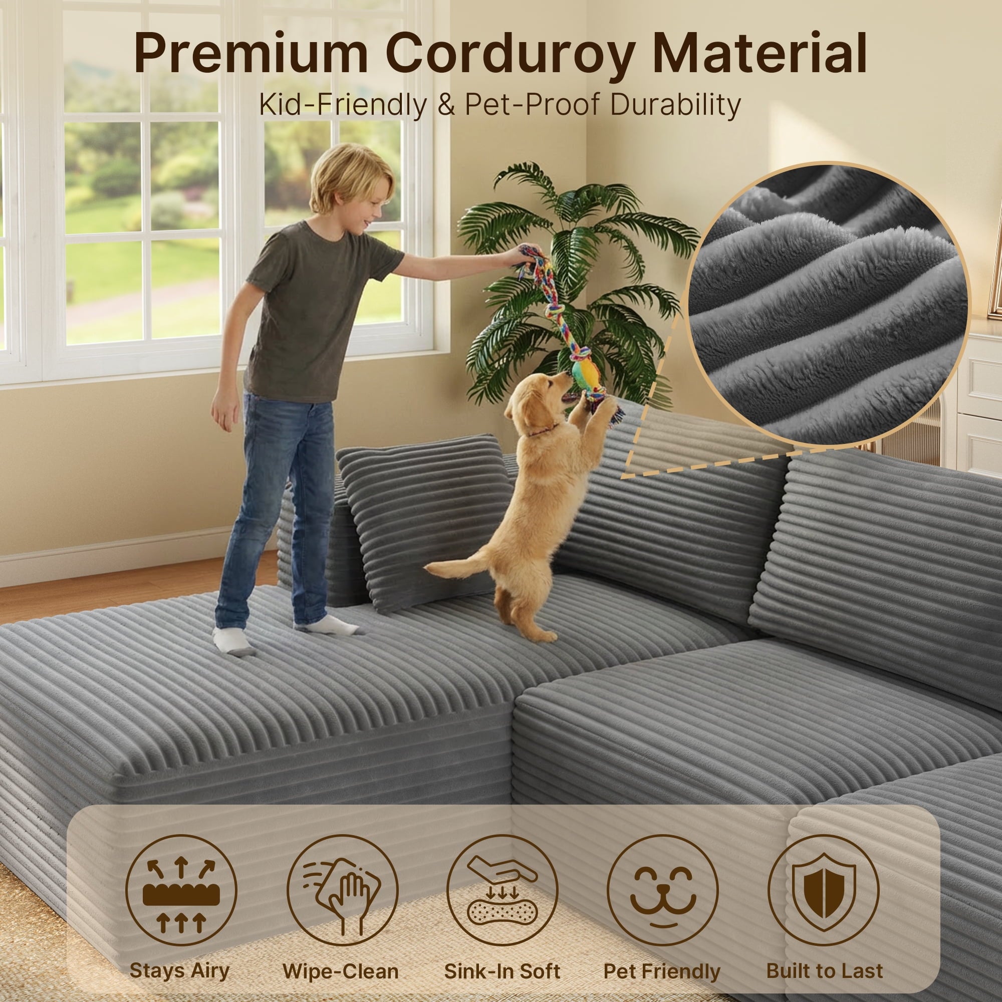 Comfortable Sofa Couch, Lofka L Shaped Foam Couch for Office, Living Room, Green
