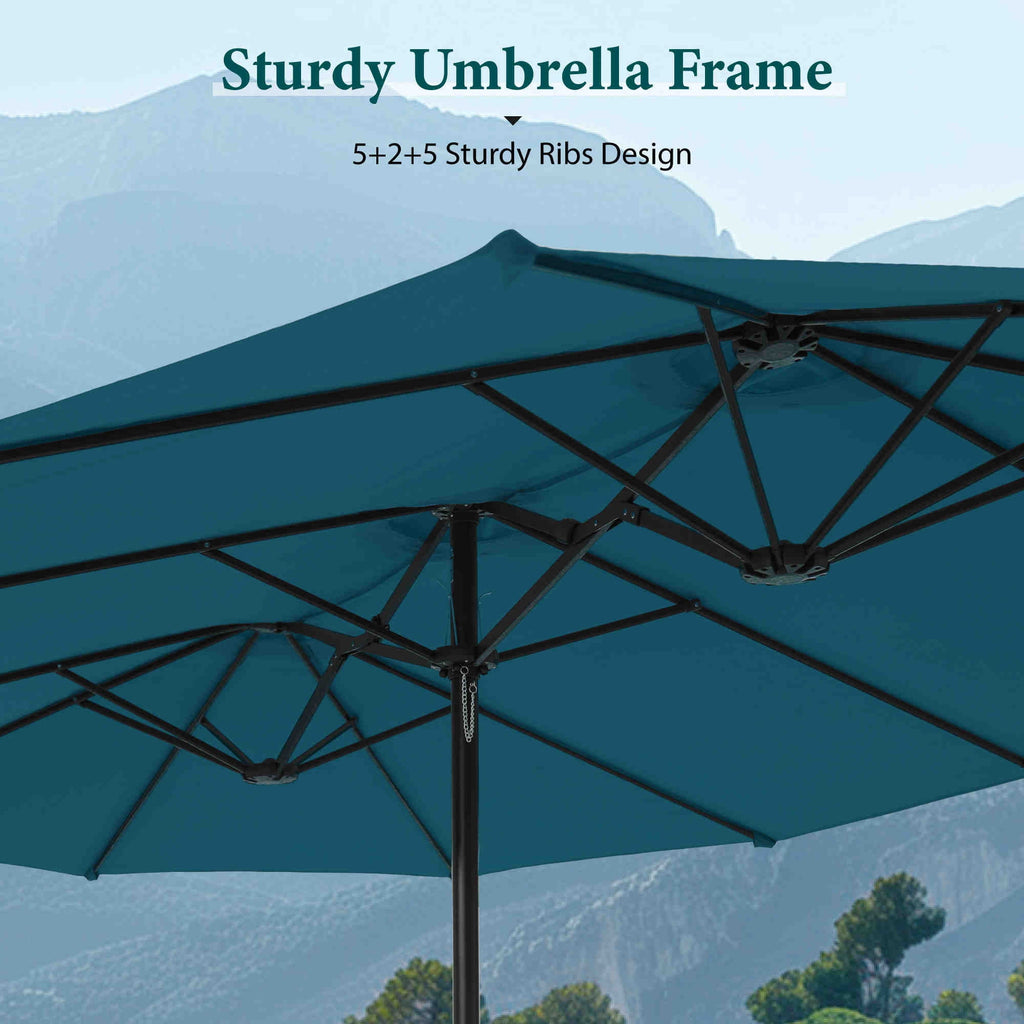 SUMMIT LIVING 15 ft Large Patio Umbrella with Base (Included) Double-Sided Rectangular Outdoor Deck Umbrella for Outside - Beige
