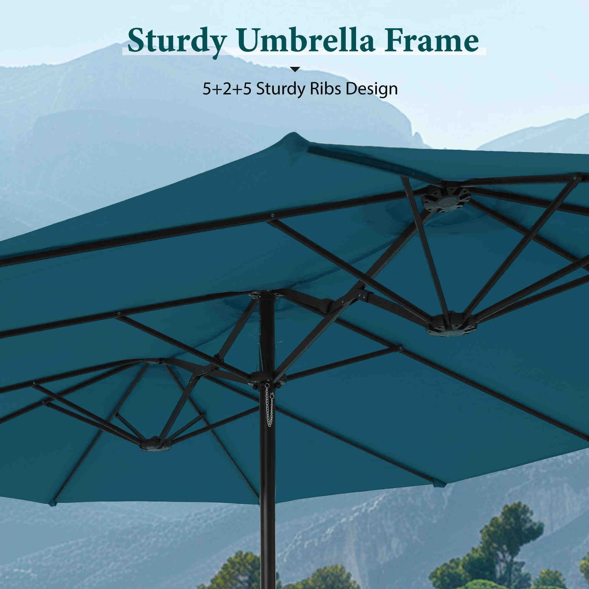 SUMMIT LIVING 15 ft Large Patio Umbrella with Base (Included) Double-Sided Rectangular Outdoor Deck Umbrella for Outside - Beige