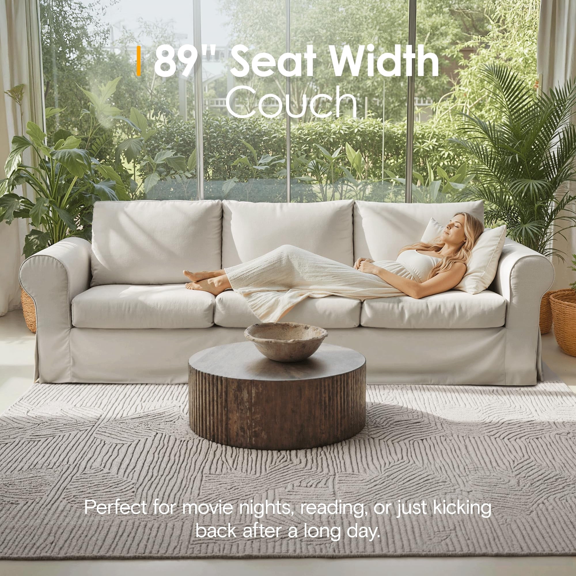 Vorthio 3-Seater Farmhouse Sofa, Deep Seat Couch with High Back Support, Removable Washable Cover, Grey