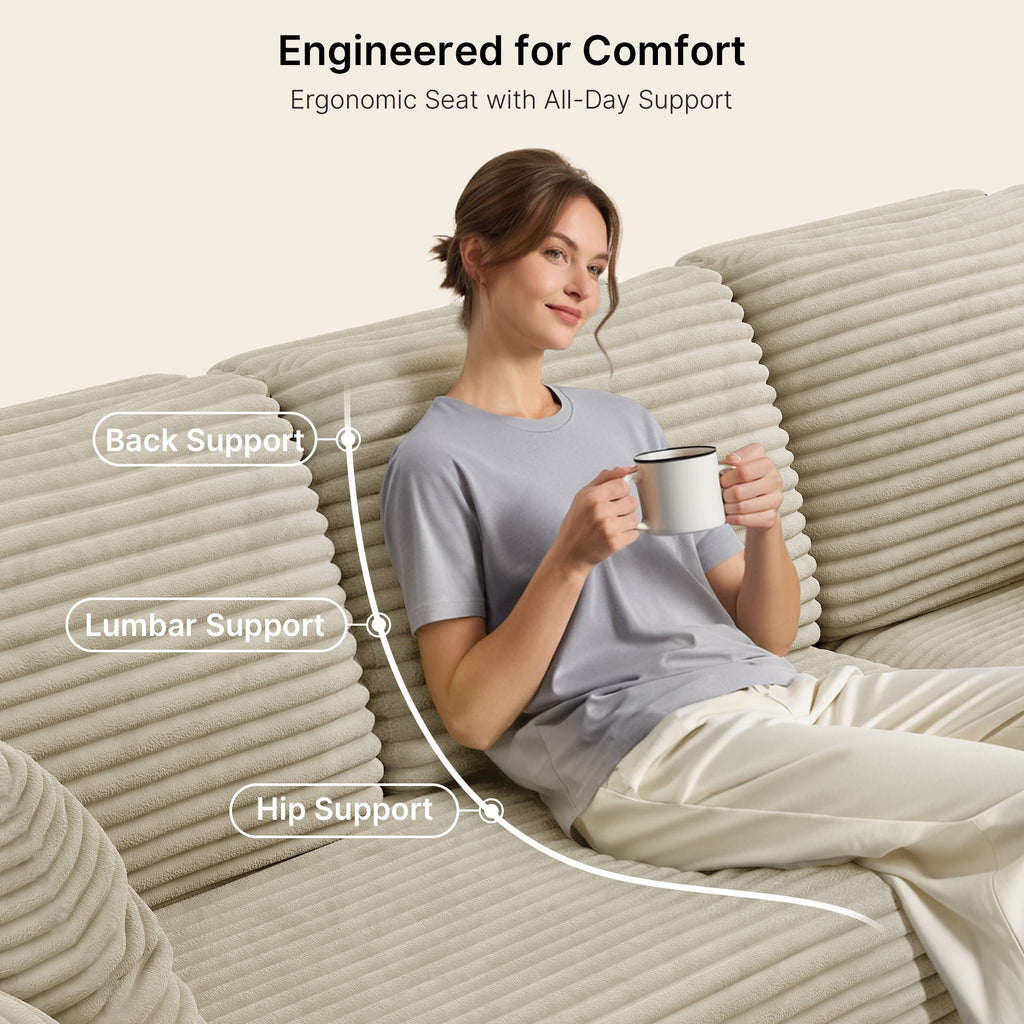 Sofa, Lofka 105 Free Assembly L-Shaped Sectional with Pet Friendly Corduroy Fabric, Black for Living Room/Apartment