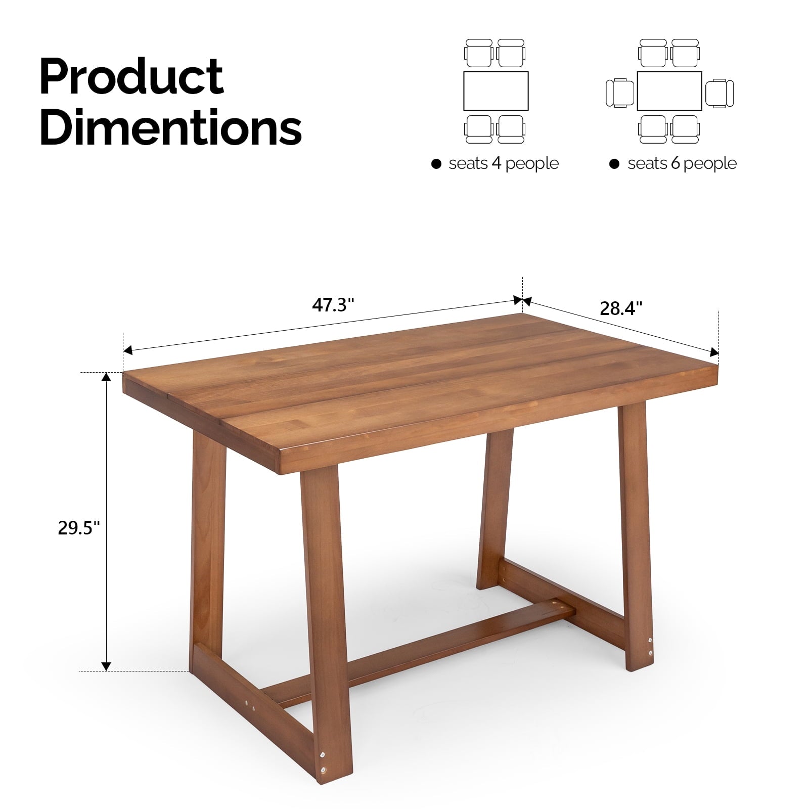 Ktaxon Pine Wood Dining Table for 4, 47.3 Rectangle 4-Person Indoor Farmhouse Kitchen Table Solid Wood Dinner Breakfast Table for Small Space, Apartment Friendly, Black