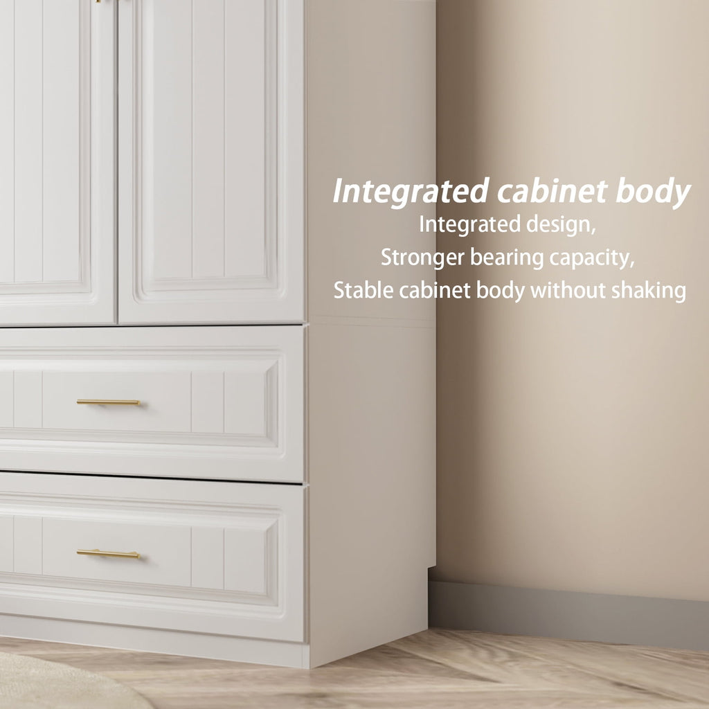 OxyLife 2 Door Wardrobe Armoire, White Closet Storage Organizer with Drawers and Shelves