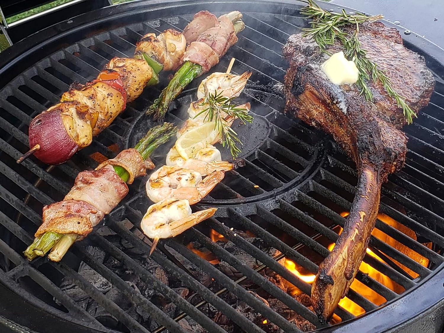 Brand Man 22 Kamado Charcoal Smoker Grill with Rolling Cart, Warming Rack, Pizza Stone & Vegetable Basket for Outdoor BBQ