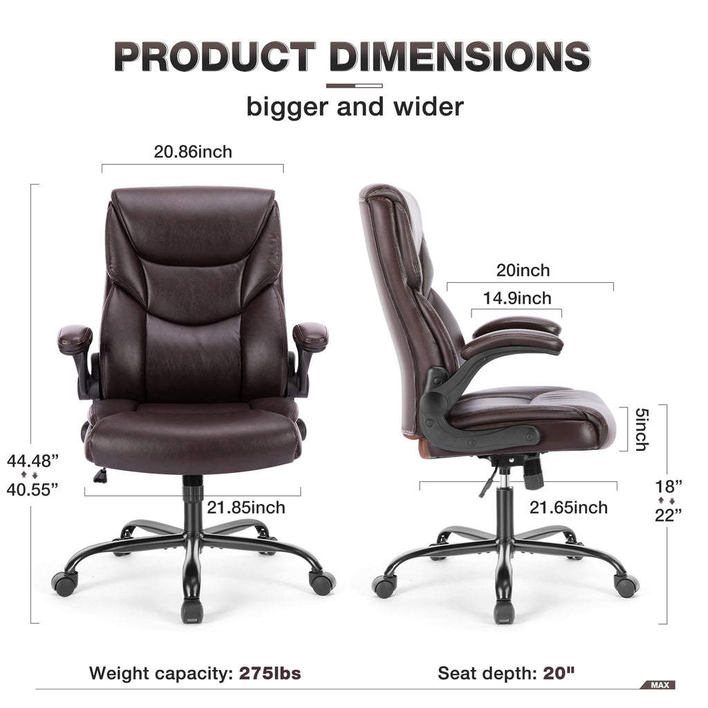 GIANNA Heavy Duty Ergonomic Computer Gaming Office Chair, With Wheels, Flip-up Arms, Adjustable Height, PU Leather, Black