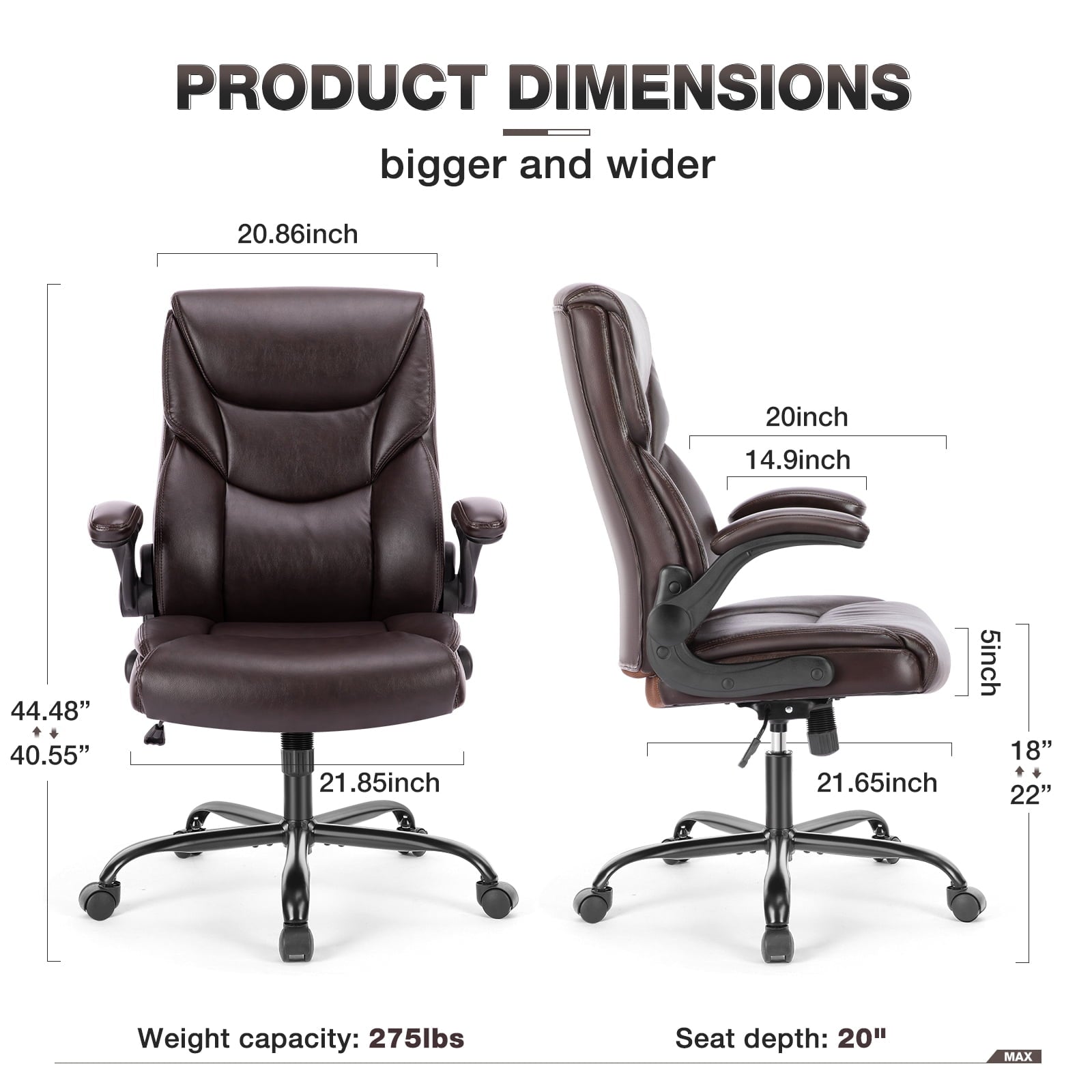 GIANNA Heavy Duty Ergonomic Computer Gaming Office Chair, With Wheels, Flip-up Arms, Adjustable Height, PU Leather, Black