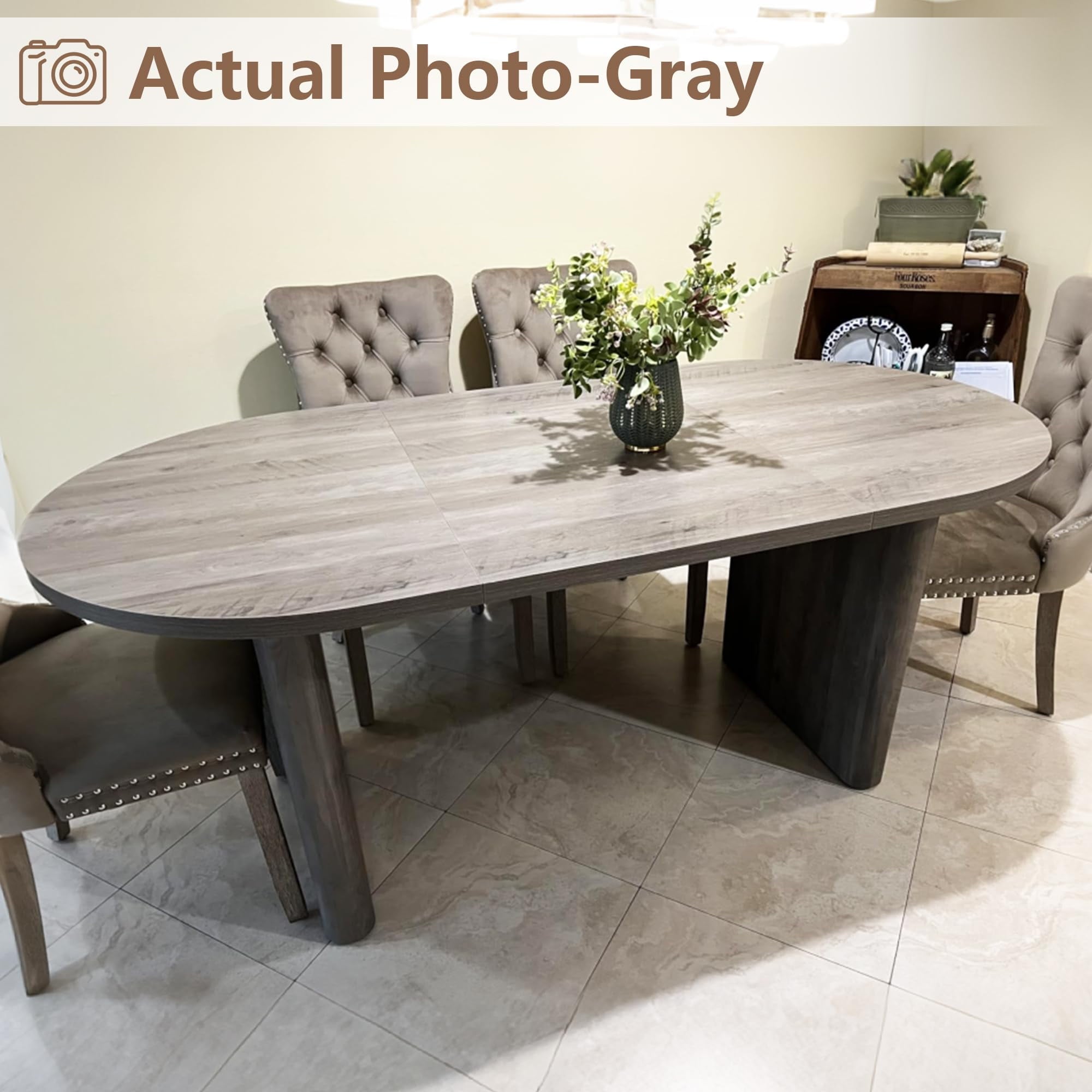 70.8 Inch Oval Farmhouse Dining Table for 6-8 People, Long Large Kitchen Table with Thick Sturdy Wooden Base-Natural