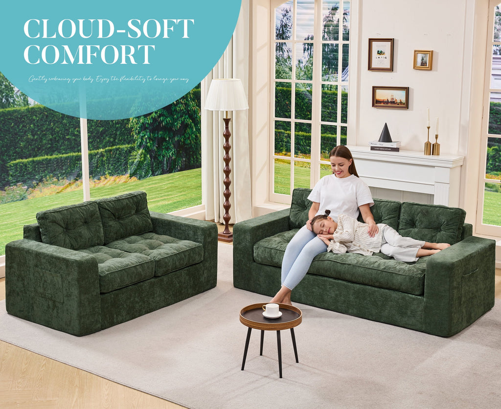 Hobestluk 3-Seater Sofa Boneless Couch with Tufted Button Design 2 in 1 Comfy Cloud Couch Oversized Sofa for Living Room Bedroom Apartment or Office (Grey, 3 Seater)