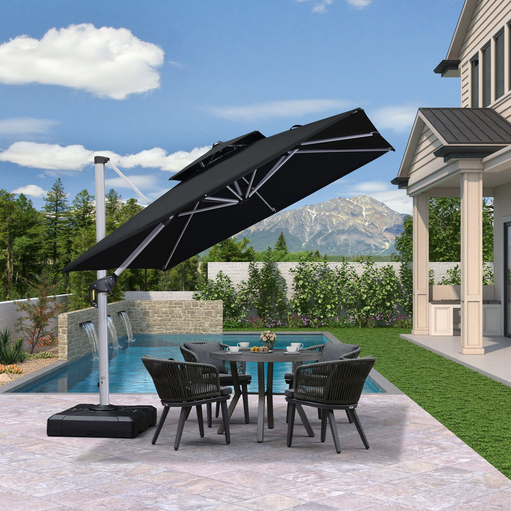 PURPLE LEAF 10 x 13FT Deluxe Rectangular Patio Umbrella, Large Offset Cantilever Umbrella with 360° Rotation, Gray