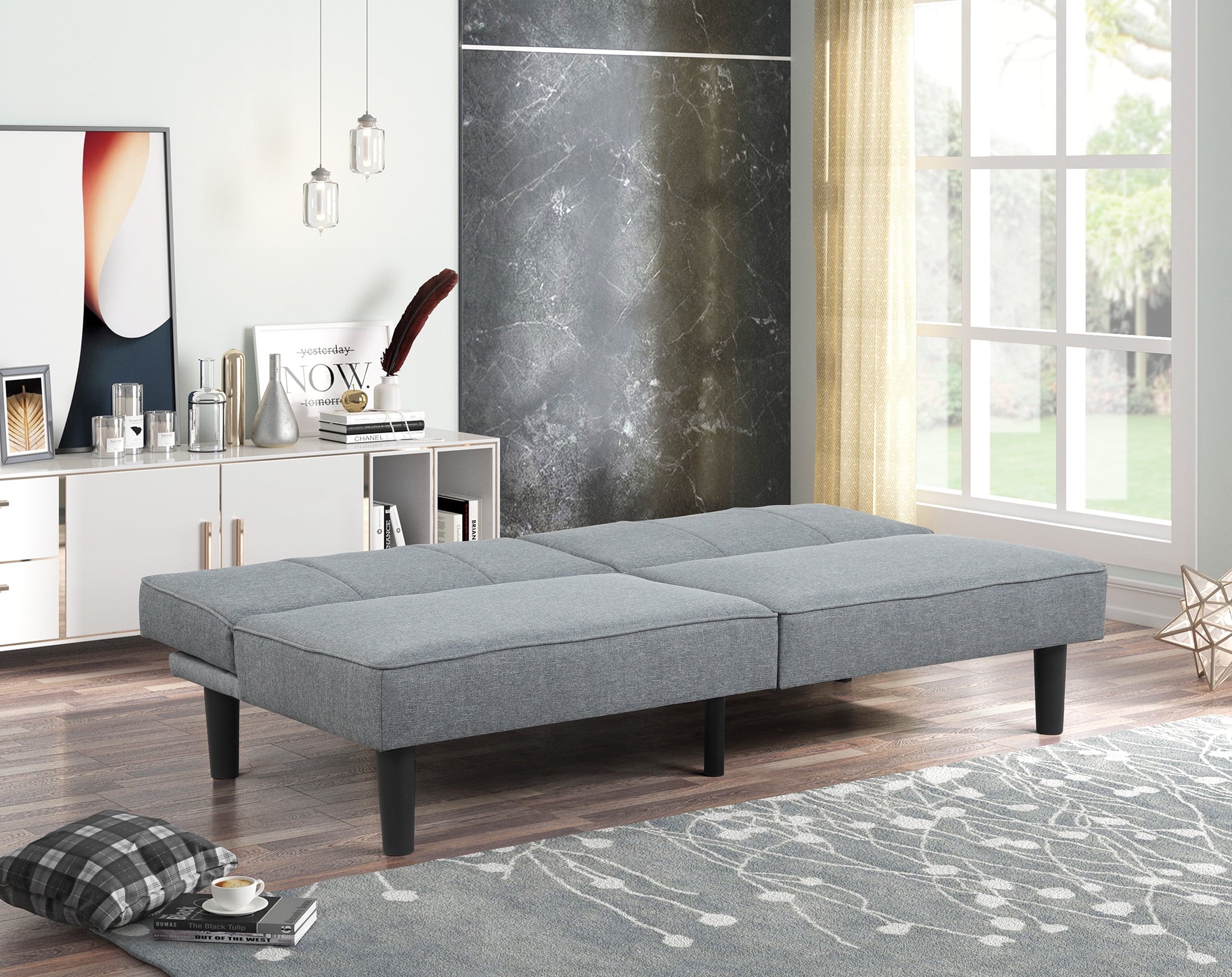 Mainstays 66 Studio Futon, Gray Linen Upholstery