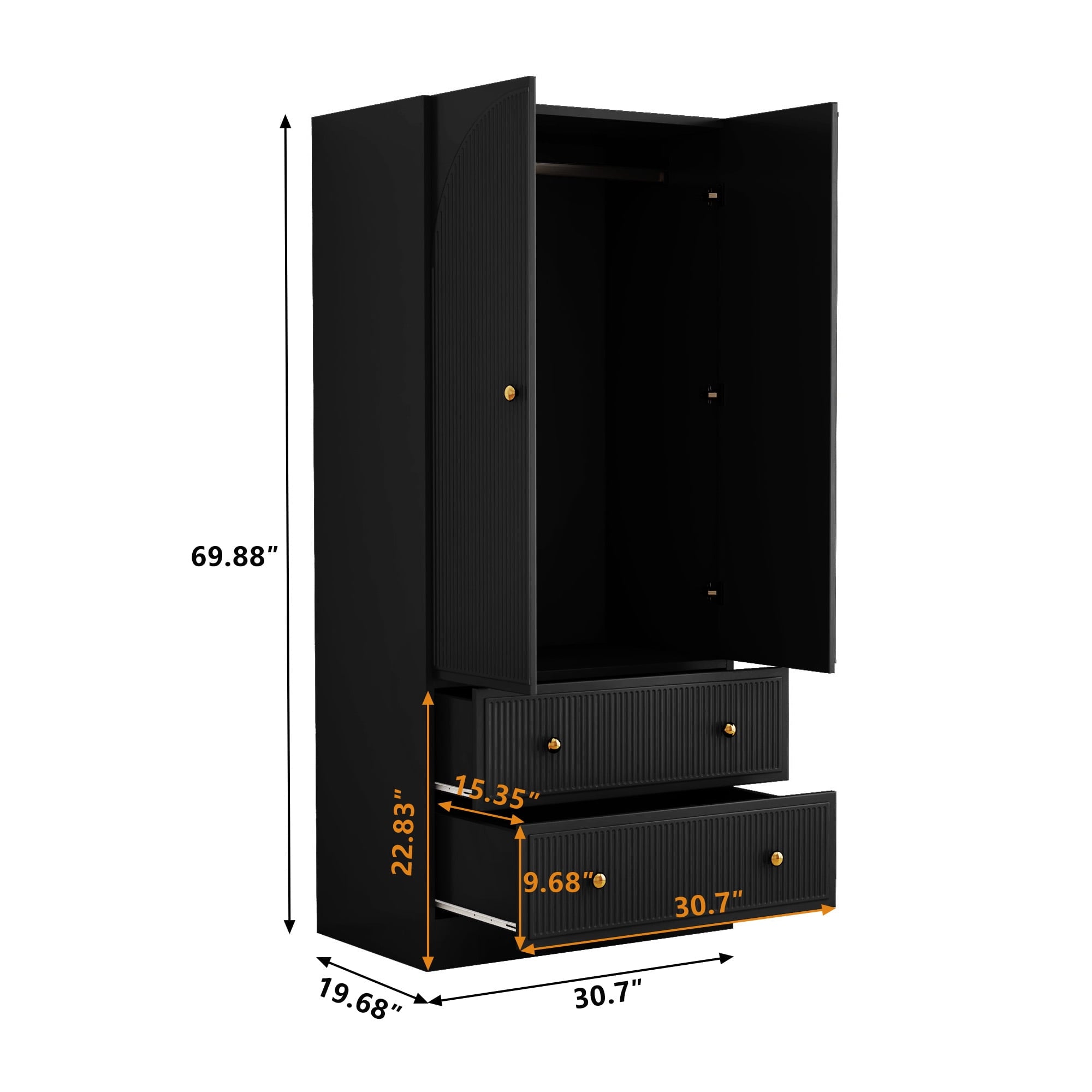 Wirrytor Freestanding Wooden Armoire Wardrobe with 2 Woven Doors and Storage Drawers, Space-Saving Closet Cabinet for Bedroom, Sturdy Mdf Board Closet with Hanging Rail