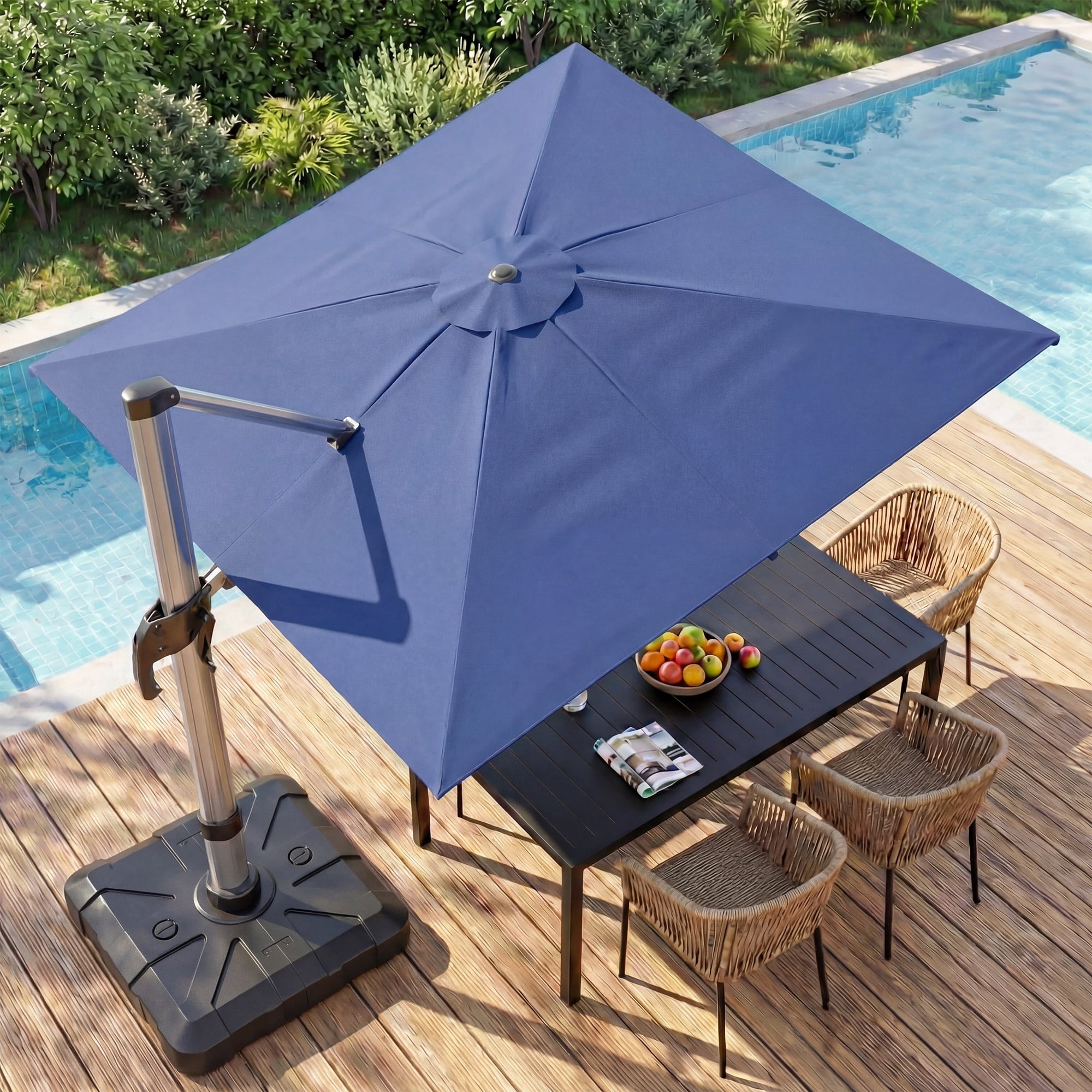 LAUSAINT HOME Outdoor Patio 11 FT Large Cantilever Umbrella, Windproof Offset with 360-degree Rotation for Backyard, Pool, Lawn, Deck, Navy Blue
