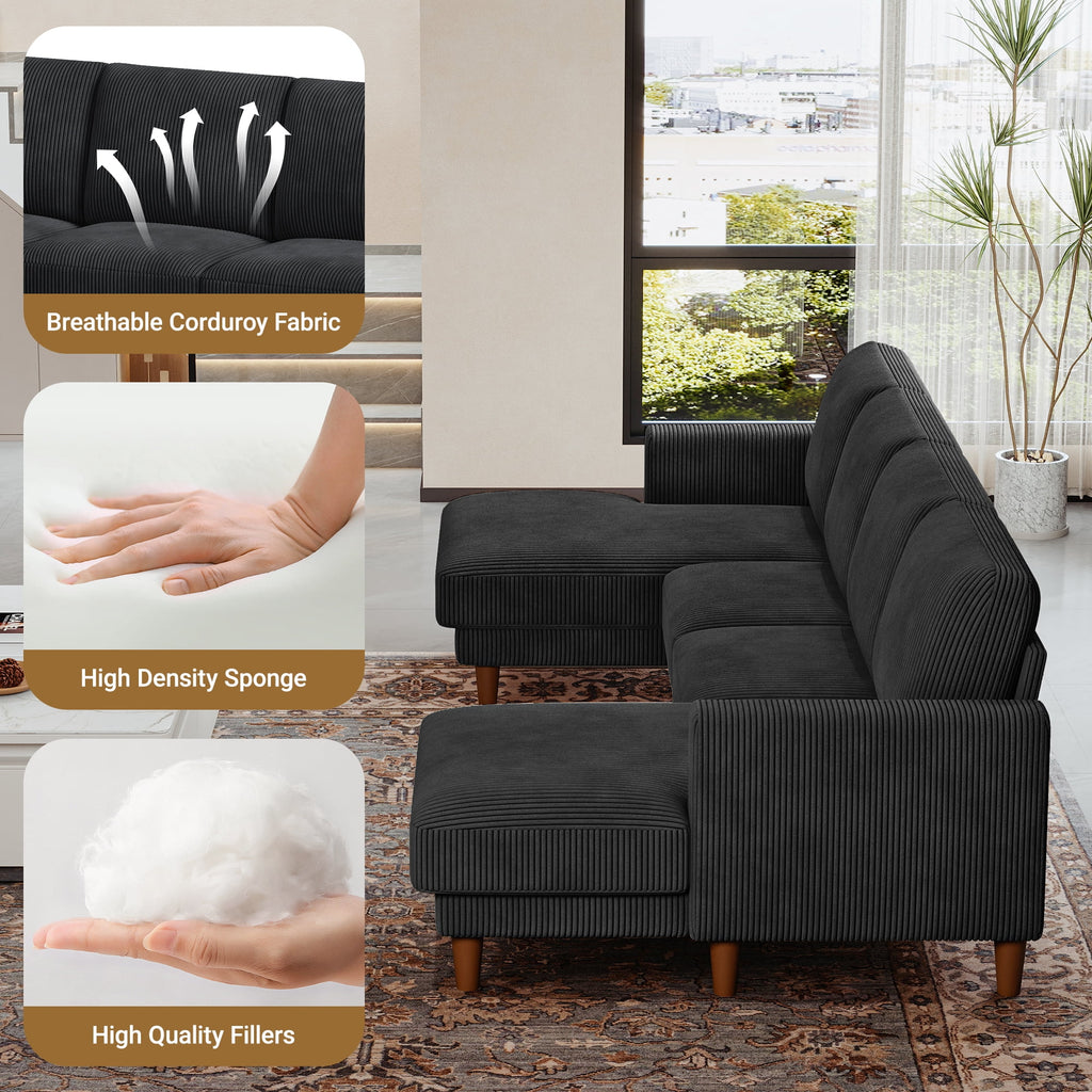 87 Corduroy Sofa,3 Seater Sofa with Extra Deep Seats,Neche Comfy Upholstered Couch for Living Room,2 Pillows,Green