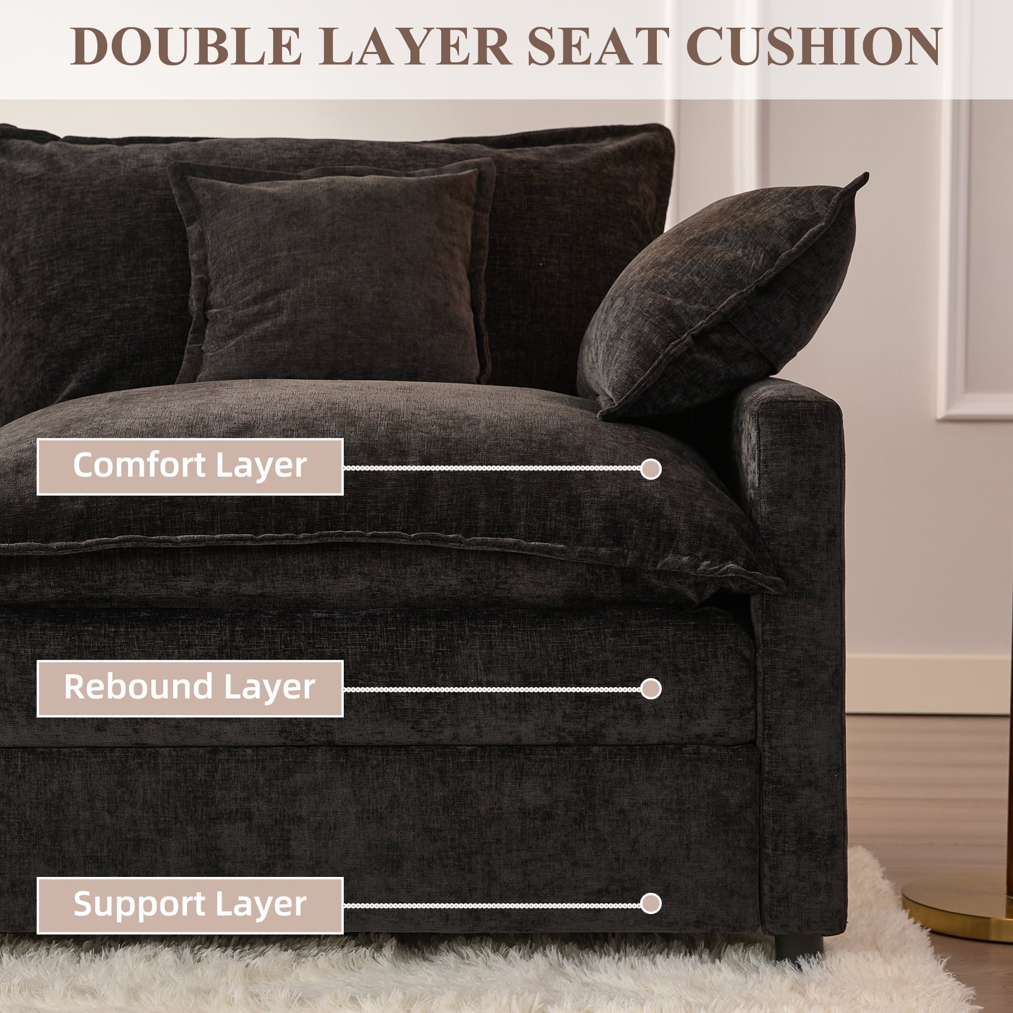 LAKPS 3-Seat Sectional Sofa Couch, Cloud-Style Deep Seating Sleeper Sofa with Included Throw Pillows, Linen Upholstery, Modern Living Room Sofa, Cream White