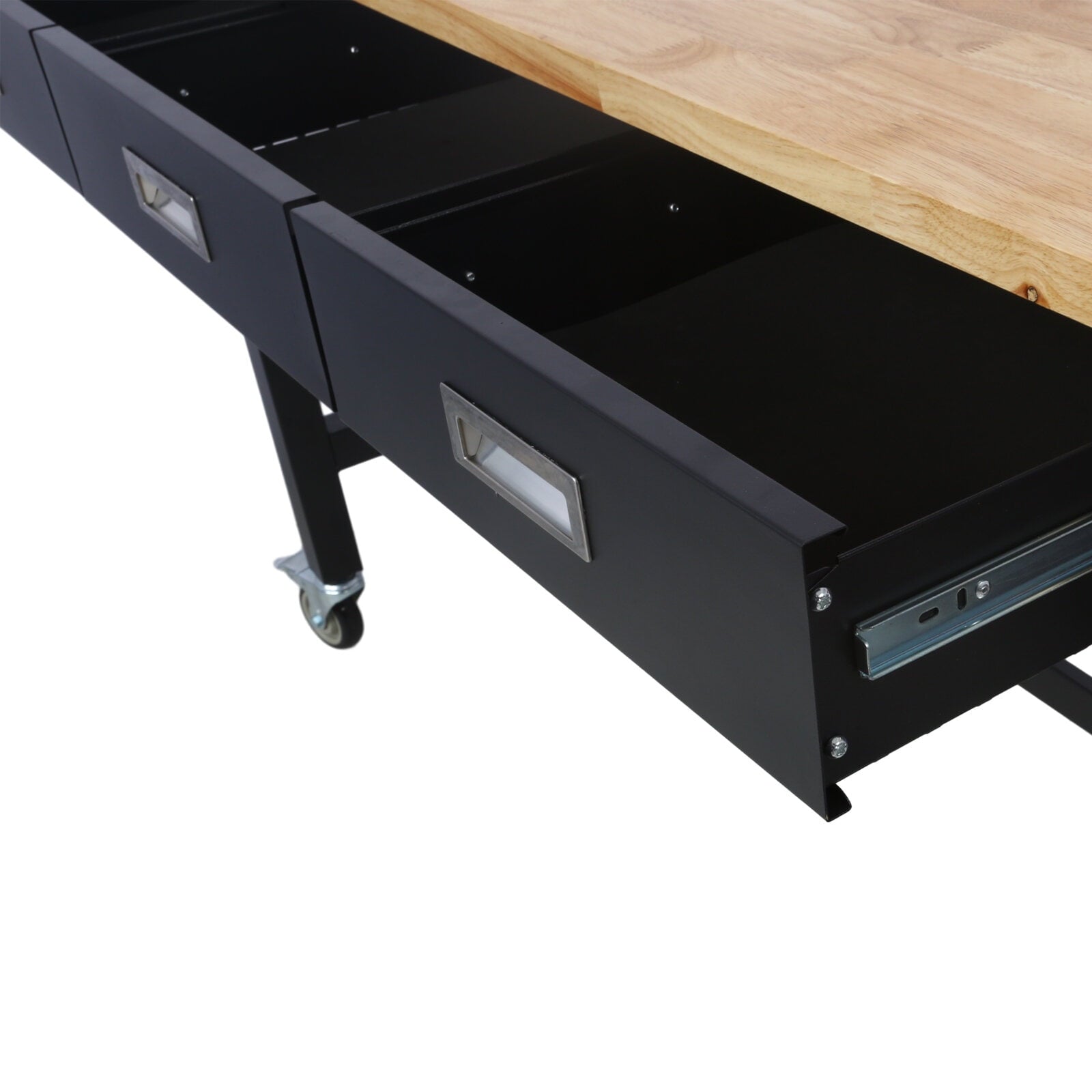 Office Desks 60in Work Bench, Workbench with Drawer Storage, Heavy Duty Bamboo Wood Work Table with Wheels for Garage Home Office,Wooden Office Desks