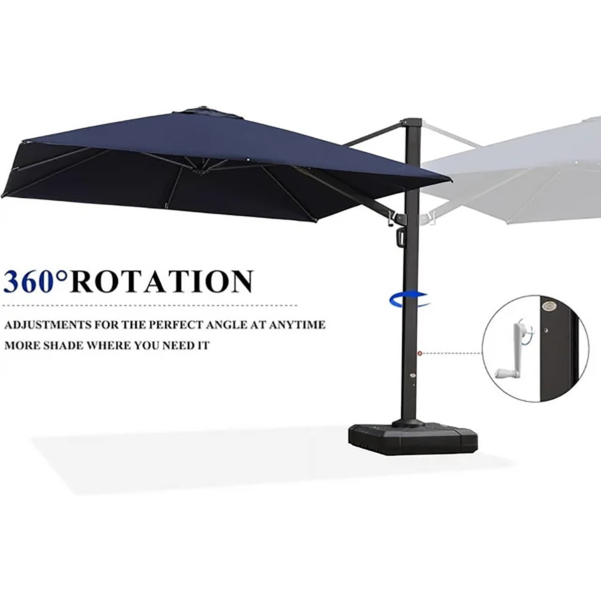 PURPLE LEAF 12 FT Outdoor Cantilever Umbrellas Square Aluminum Windproof Offset Umbrella with 360°Rotation Tilt Adjutable Garden Pool Large Patio Umbrella,Gray