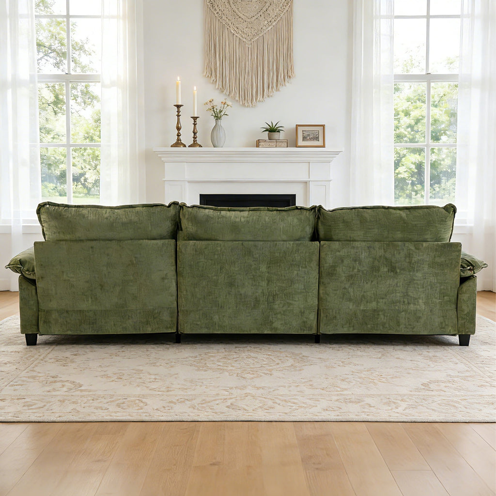 Ktaxon Sectional Sofa L Shaped Couch with Chaise Living Room Sleeper Set, 2 Seats with Chenille and Double Layer Cushions 86 W Beige