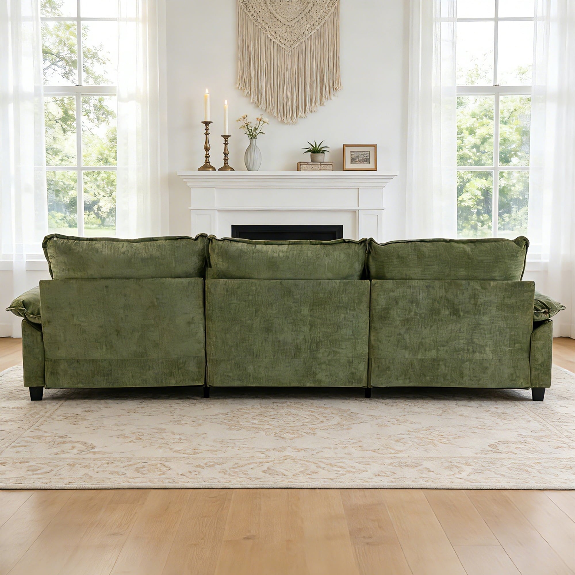 Ktaxon Sectional Sofa L Shaped Couch with Chaise Living Room Sleeper Set, 2 Seats with Chenille and Double Layer Cushions 86 W Beige