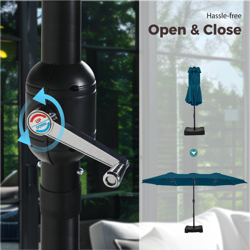 Alpha Joy 15ft Outdoor Patio Umbrella Extra-Large Double-Sided Garden Umbrella with Crank Handle and Base - Smoky Gray