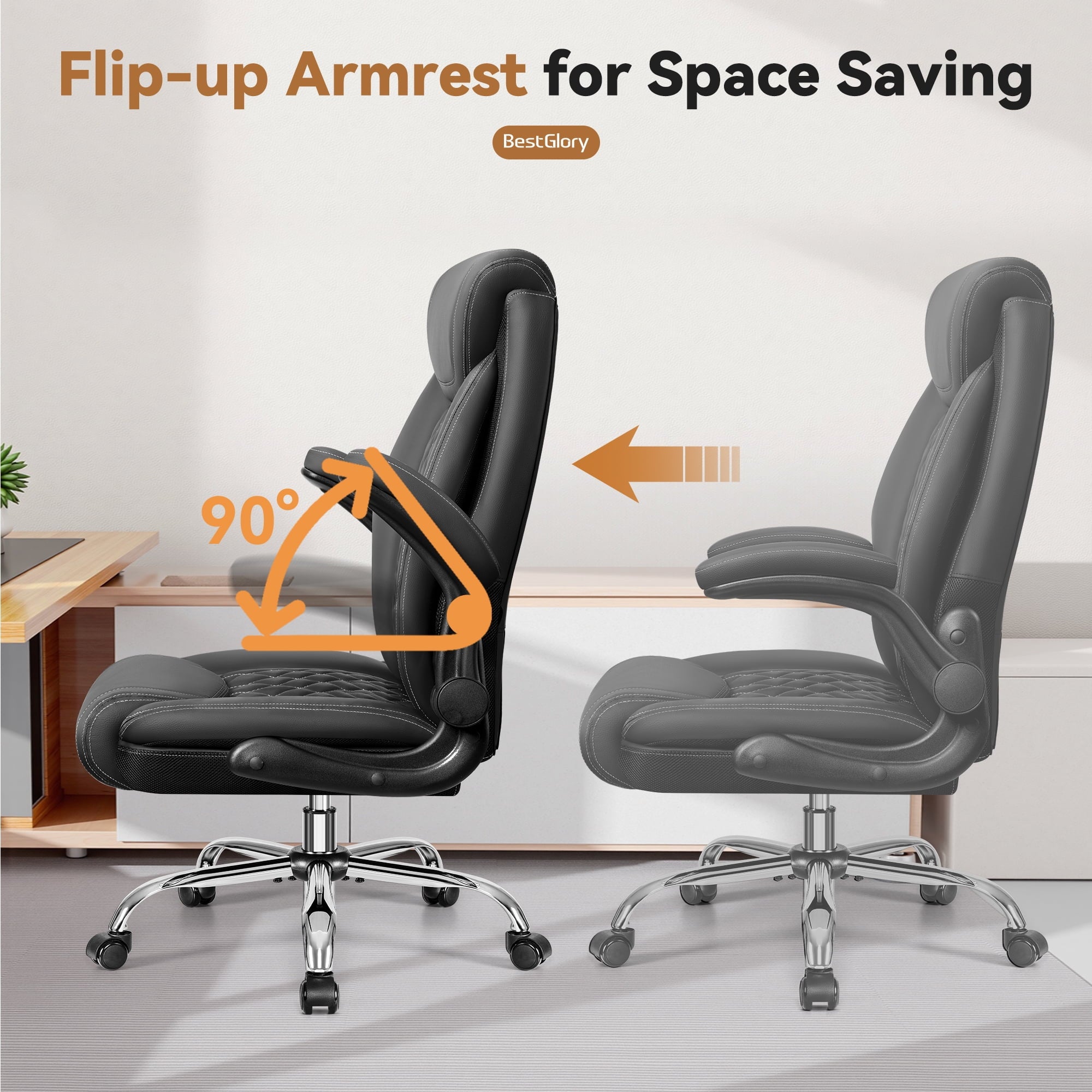 FASTES Ergonomic Office Chair, Big and Tall Leather Desk Chair with Footrest and Lumbar Support, 2-Position Reclining Executive Computer Chair, Black