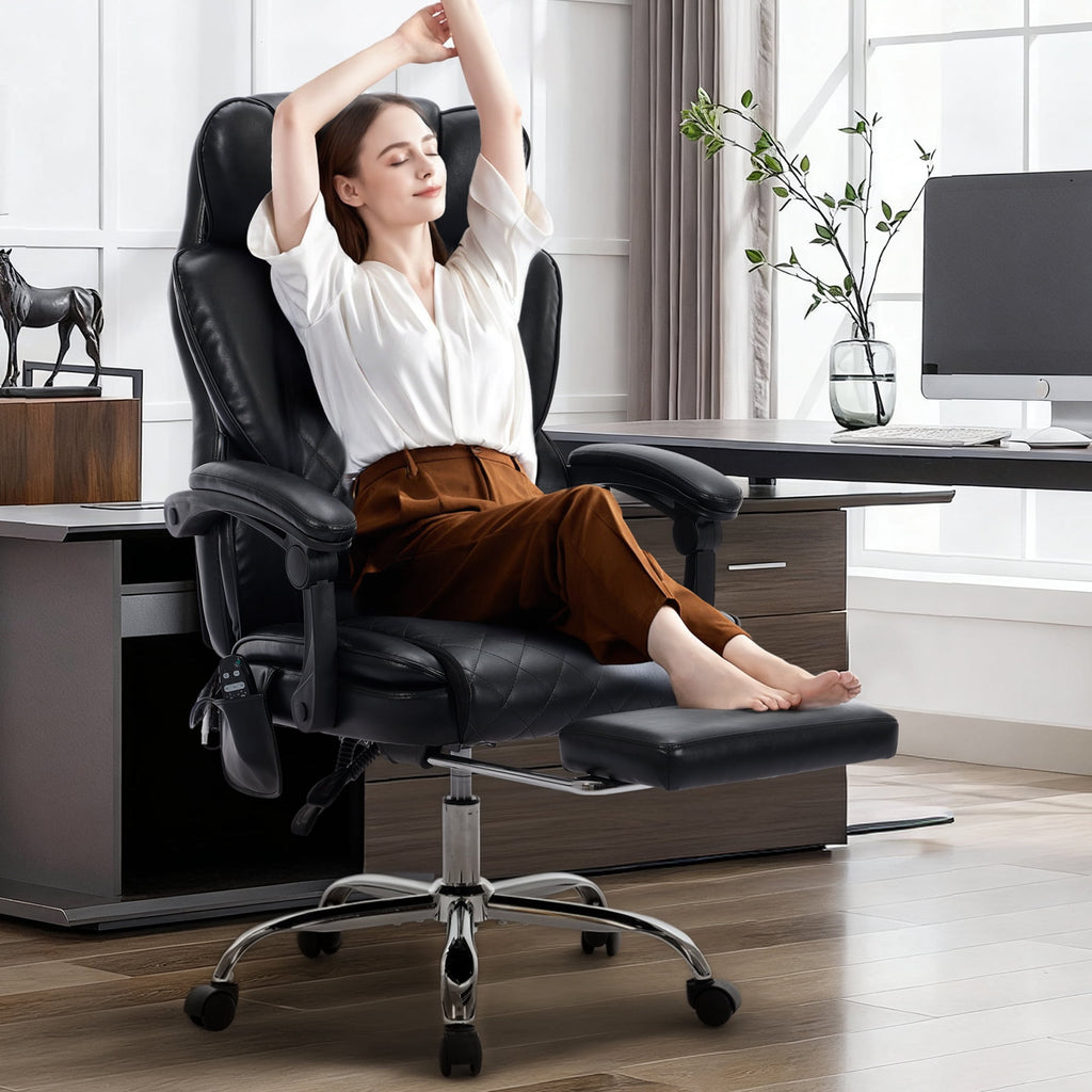 EOP Massage Office Chair with Heat and 6 Vibration Points, 500LBS Big and Tall Executive Office Chair with Adjustable Headrest, Ergonomic Computer Desk Chair with Footrest, Black