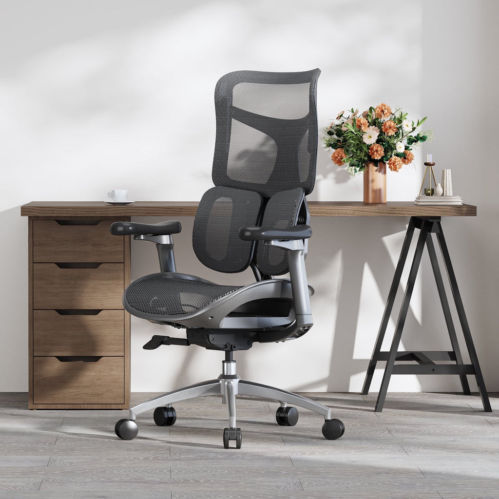 SIHOO Doro S100 Ergonomic Office Chair - with Dual Dynamic Lumbar Support, 5-Level Adjustable Backrest, 4D Coordinated Armrests, 135-degree Max. Recline Angle White