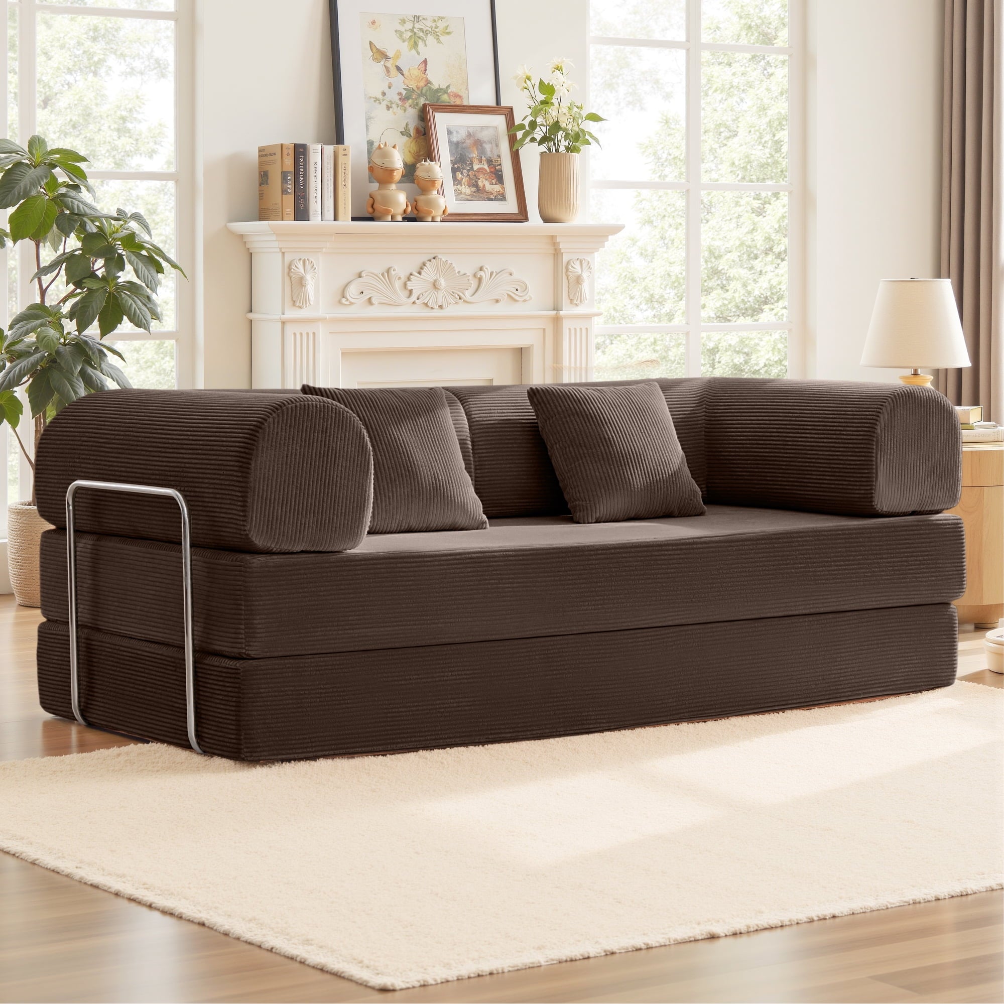 COOLHUT 63 W Combination Sofa, High Rebound Density Foam Sofa Couch, Two Forms Floor Couch Three Seats Sofa Bed for Living Room, Bedroom, Green