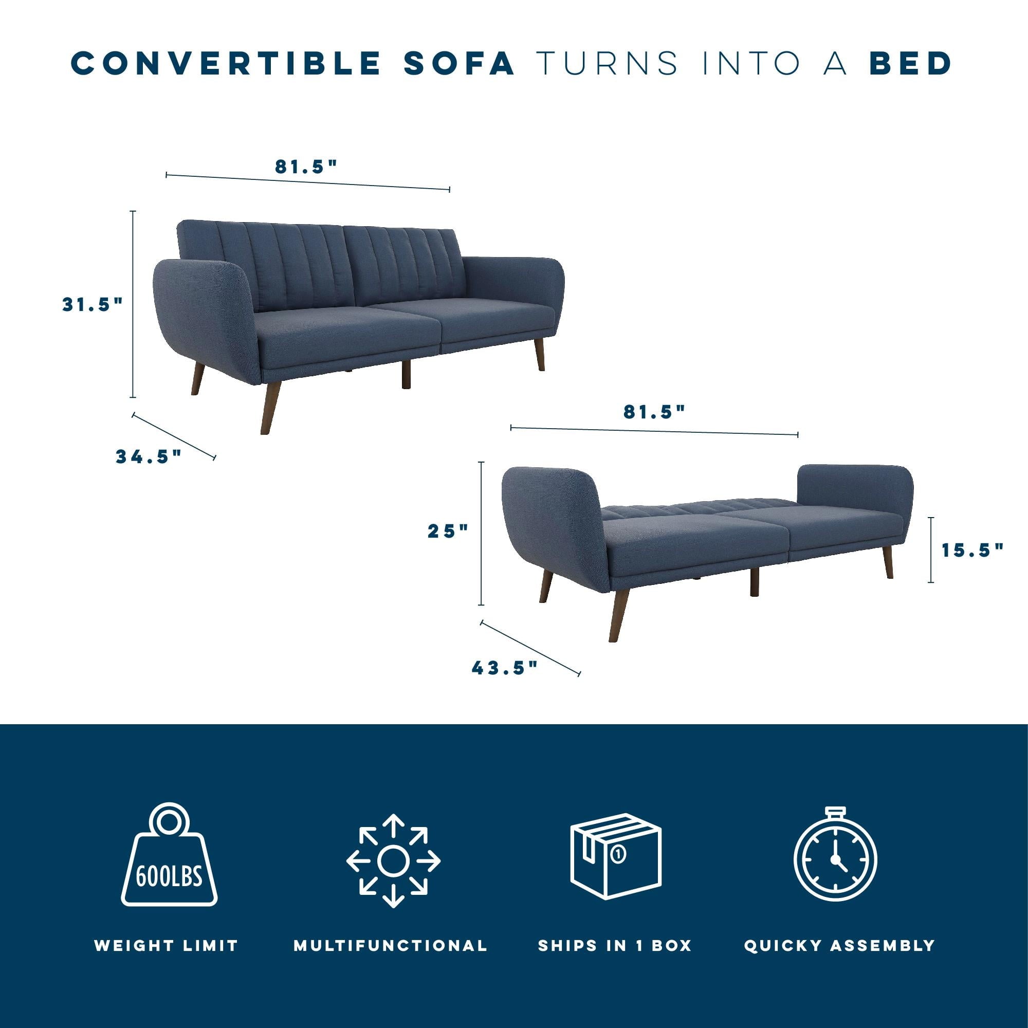 Novogratz Brittany Futon, Blue Linen