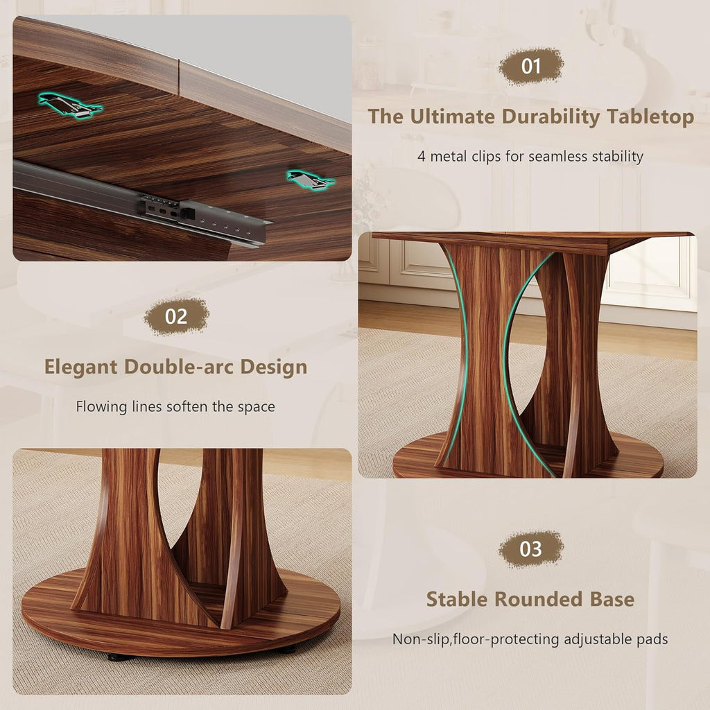 Virans 43.3-59 Extendable Round Dining Table for 6-8,Kitchen Table with MDF,Modern Dinner Table for Dining Rooms,Living Rooms,Walnut