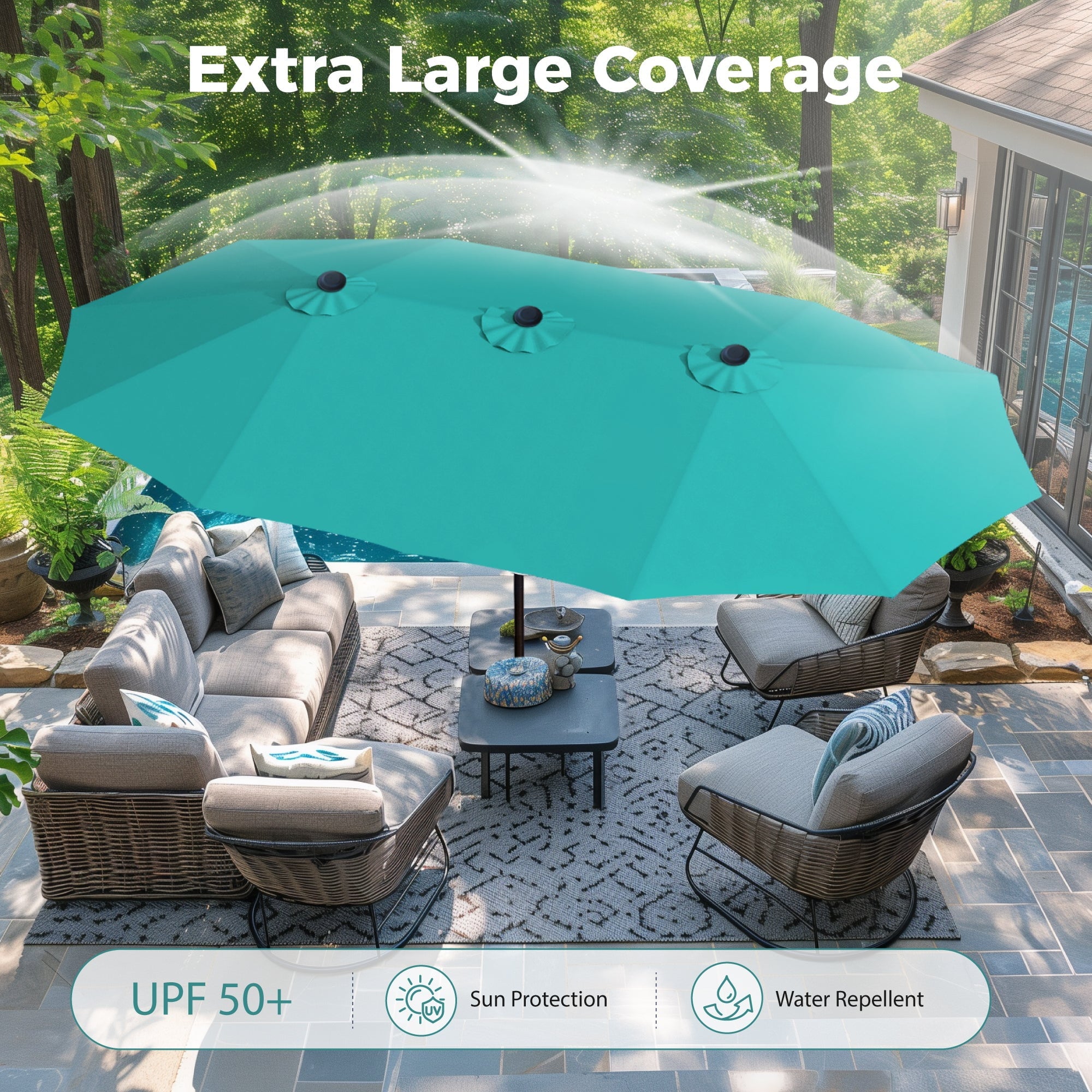 Alpha Joy 15ft Outdoor Patio Umbrella Extra-Large Double-Sided Garden Umbrella with Crank Handle and Base - Ivory