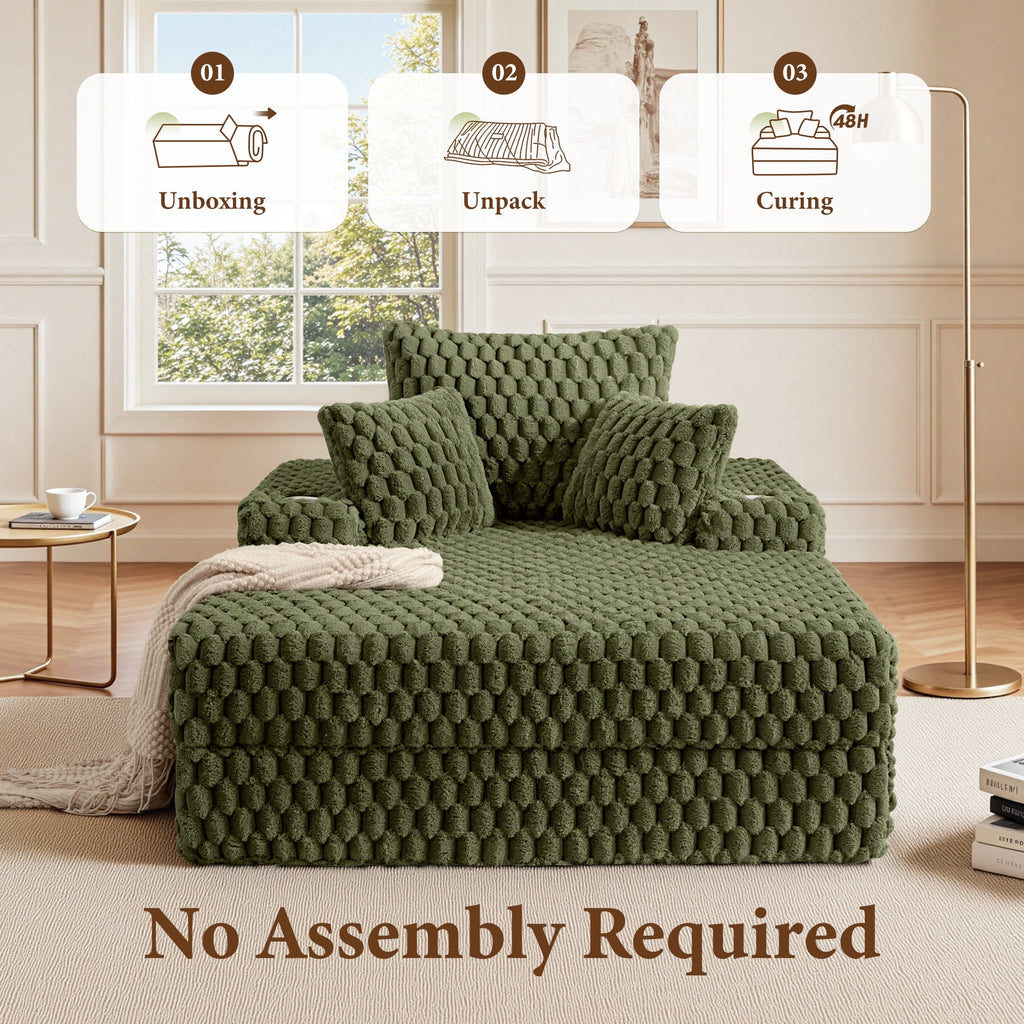 ATHOPE 67.3 Chaise Lounge Chair Indoor, Corduroy Couch Chair with Pillows, Comfy Reading Chairs with Wide Arms, Upholstered Sleeper Sofa for Living Room, No Assembly Required, Gray