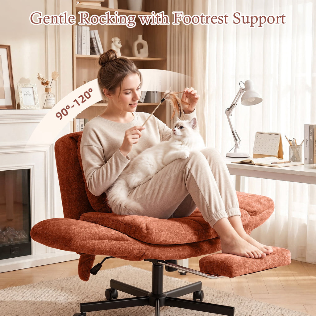 Hforesty Cross Legged Office Chair, Inflatable Flip-up Back & Wide Seat, 5-Position Armrests & Footrest, Ergonomic Task Chair for Home Office, Gray