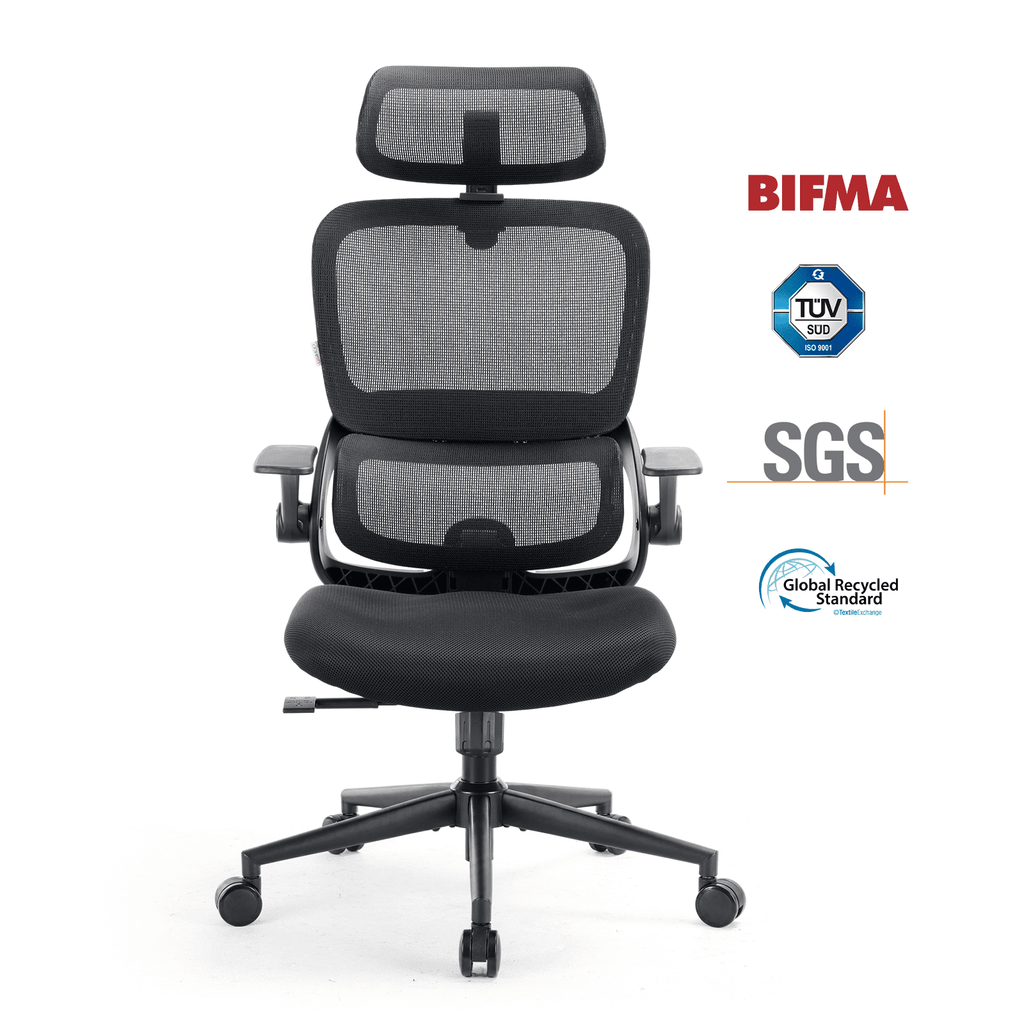 SIHOO B100 Se Office Chair, Executive Chair with Cotton Seat, Dual-Back Ergonomic Chair, 2D Adjustable Headrest & Flip Link Armrest, Comfort Mesh Chair for Home Office & Gaming, 265lbs, Gray
