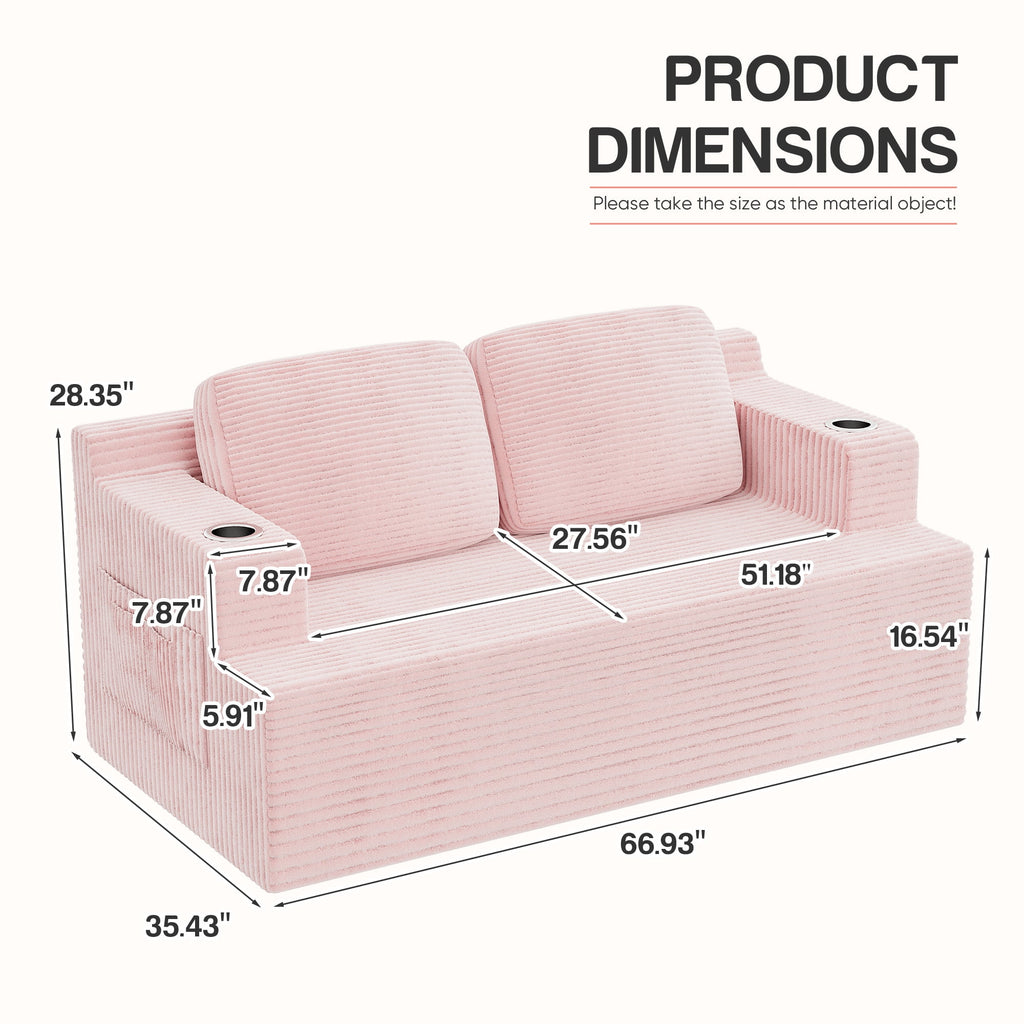 Homall Cloud Boneless Corduroy Sofa Loveseat Double-seater Couch Lounge Floor Chair for Bedroom,Gray