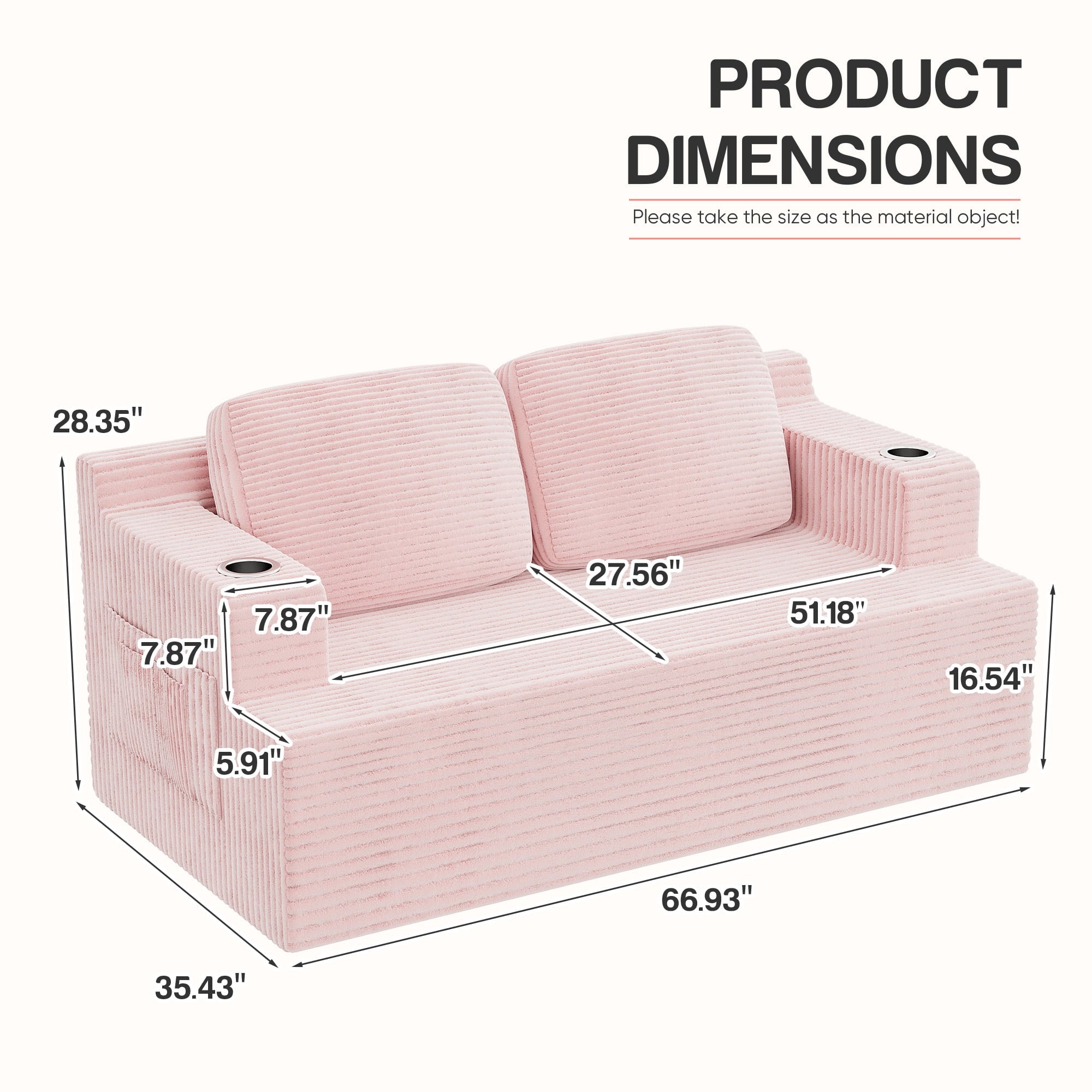 Homall Cloud Boneless Corduroy Sofa Loveseat Double-seater Couch Lounge Floor Chair for Bedroom,Gray