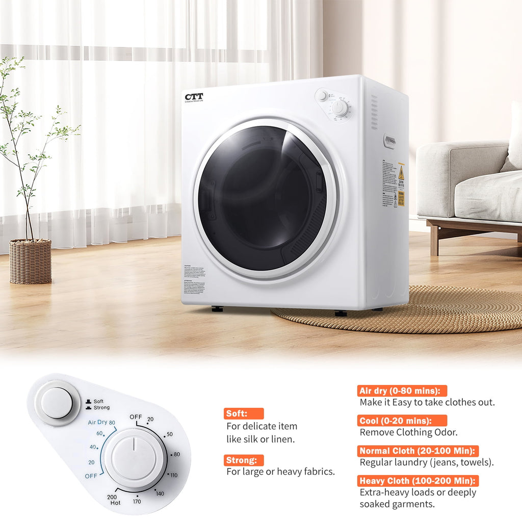 CTT 1500W Portable Clothes Dryer 3.5 cu.ft, 110V Portable Dryers for Laundry with  4 Drying Mode, Apartments, RVs, Dorms