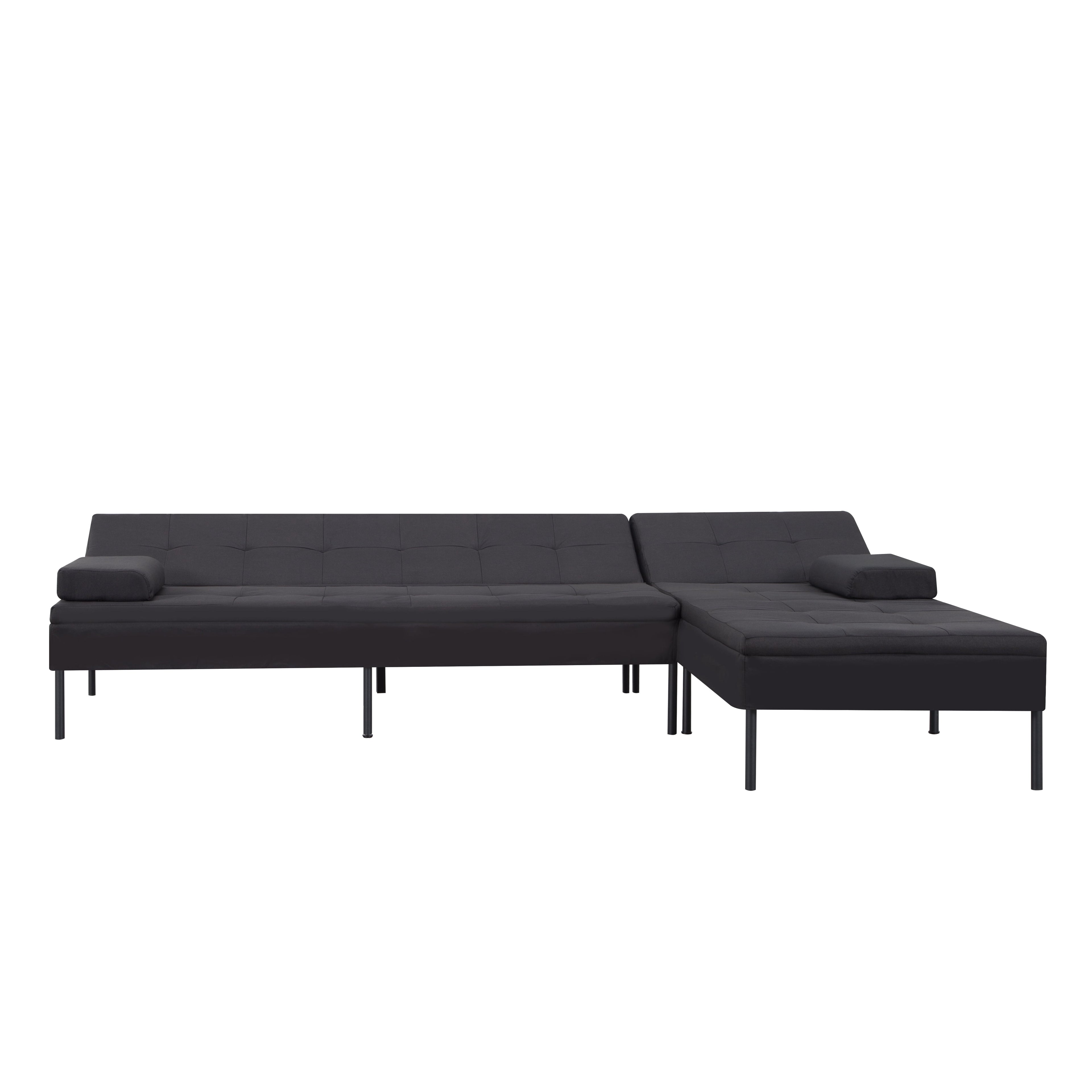 Gewnee 89.4”Convertible Sectional Sofa,L-Shaped Couch with Reversible Chaise,5-Position Adjustable Backrest,Modern Futon Sleeper for Small Spaces Living Room Apartment Office,Black Iron Frame