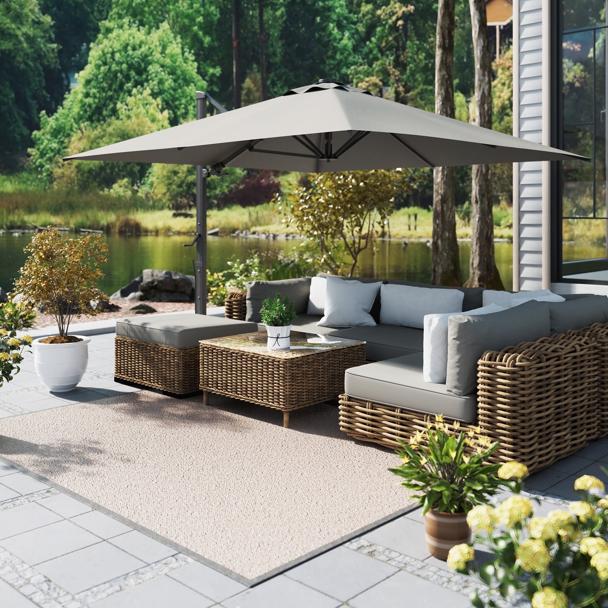 Mondawe 10x10ft Patio Umbrella Outdoor Square Large Cantilever Windproof Offset and Heavy Duty Sun Umbrella for Garden Deck Pool, Red