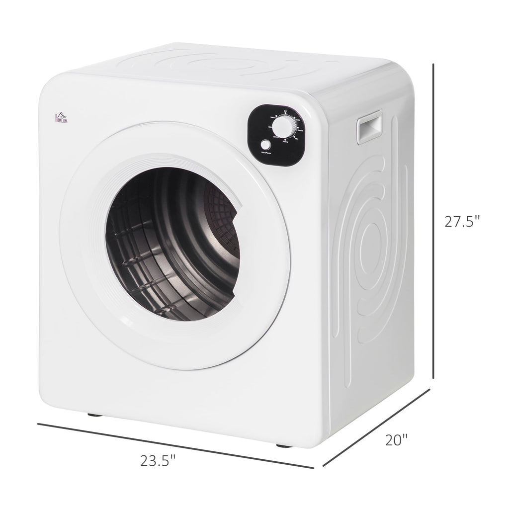 HOMCOM 1300W Compact Laundry Dryer with 3.2 cuft Stainless Steel Drum White