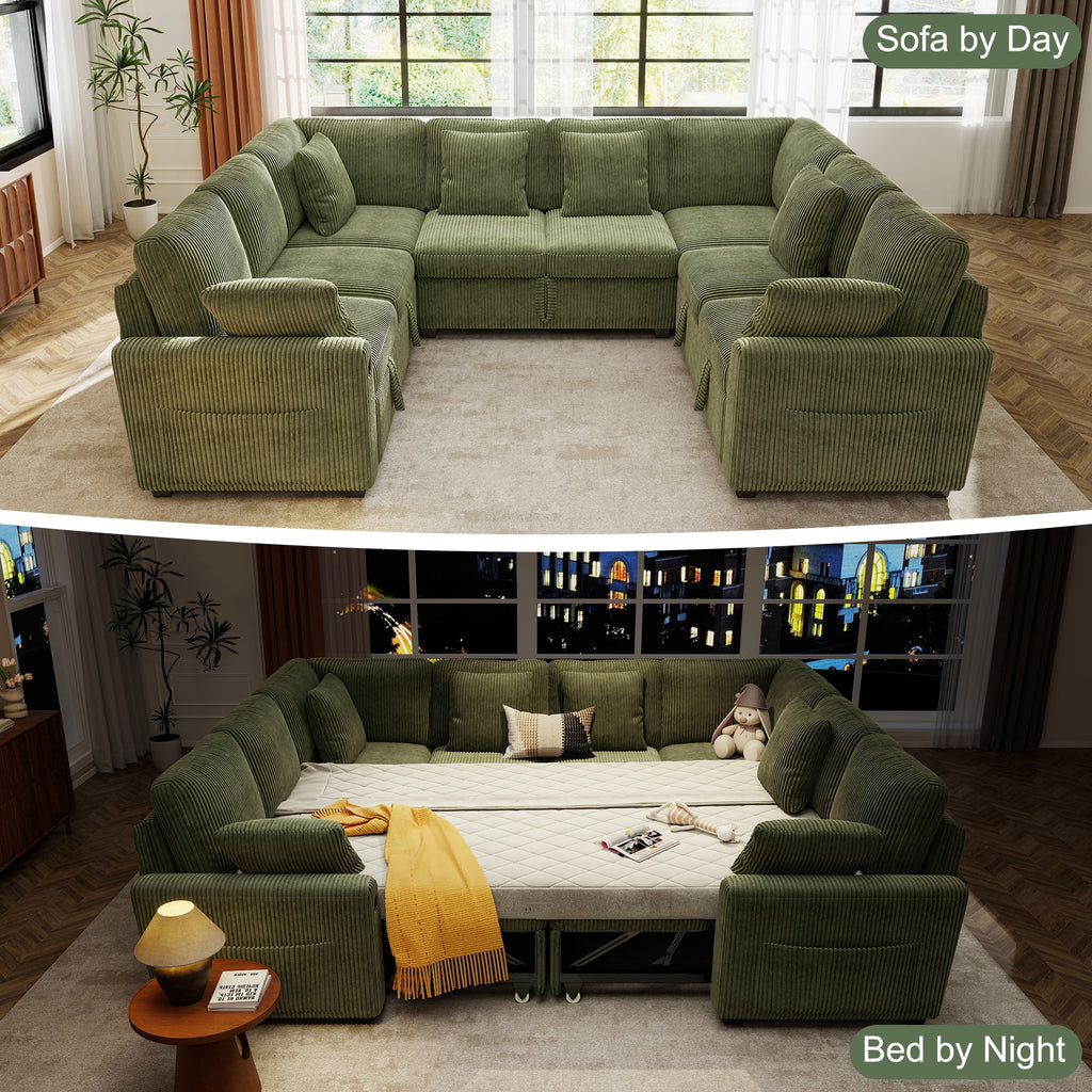 BedLuxury 83 Sectional Sleeper Sofa With Pull Out Bed, Storage Seat & USB Charging, L Shape Modern Couch for Living Room, Corduroy Gray