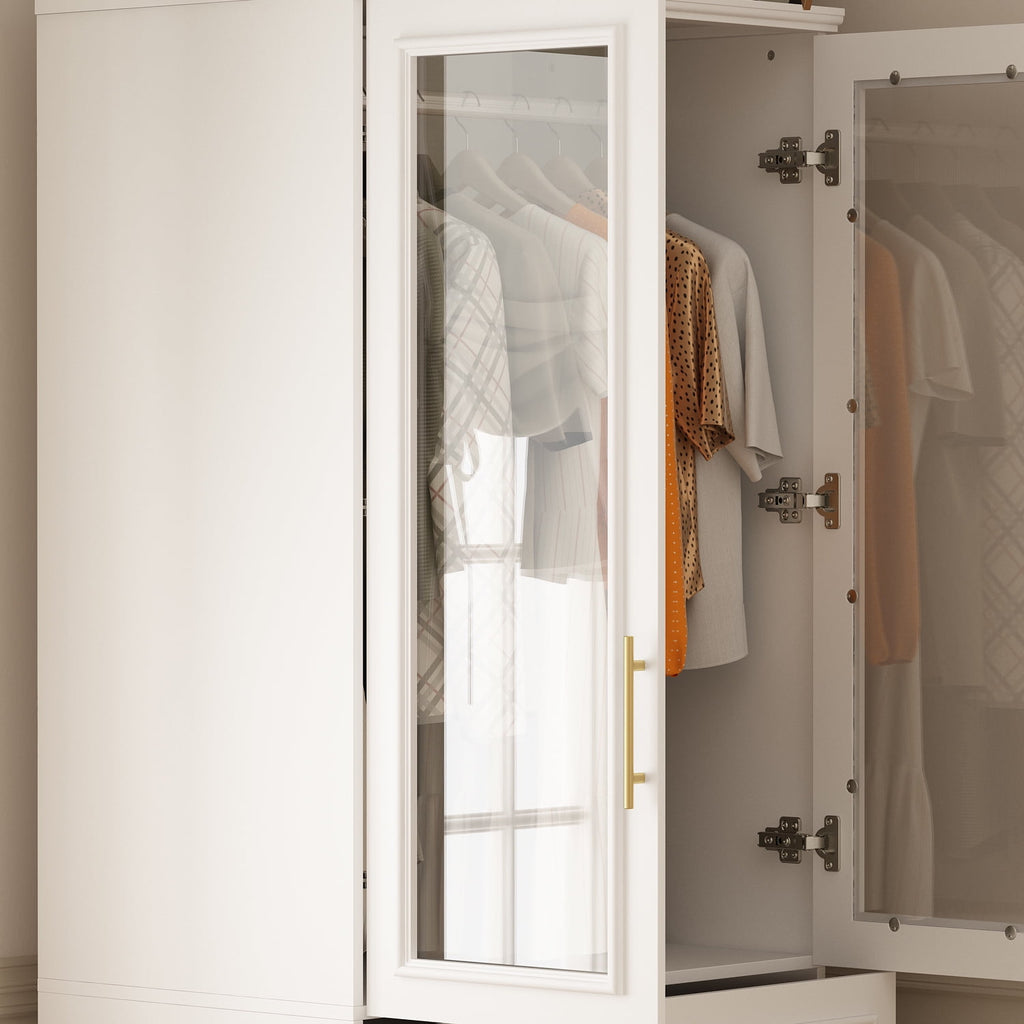 OxyLife 2 Door Wardrobe Armoire, White Closet Storage Organizer with Drawers and Shelves