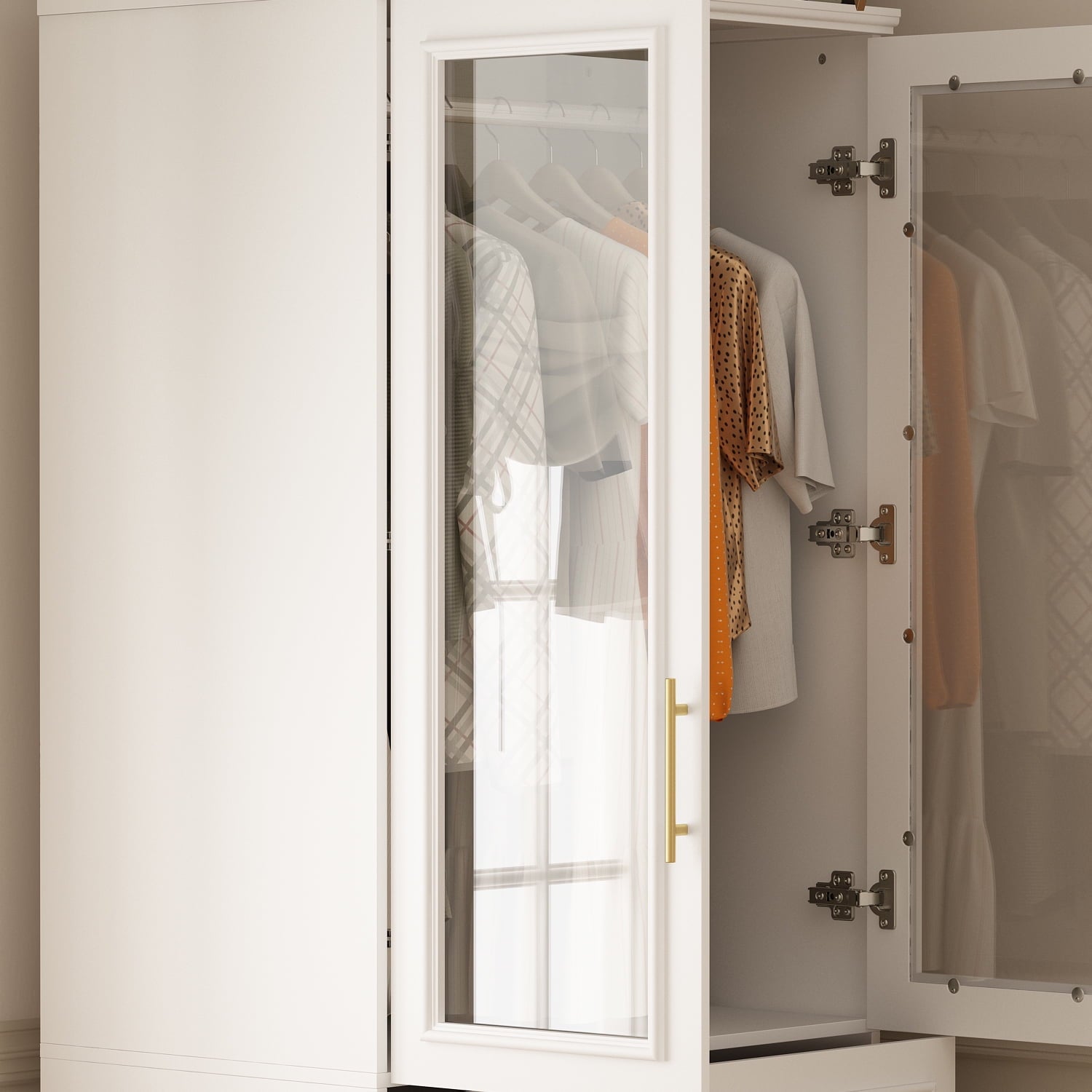 OxyLife 2 Door Wardrobe Armoire, White Closet Storage Organizer with Drawers and Shelves