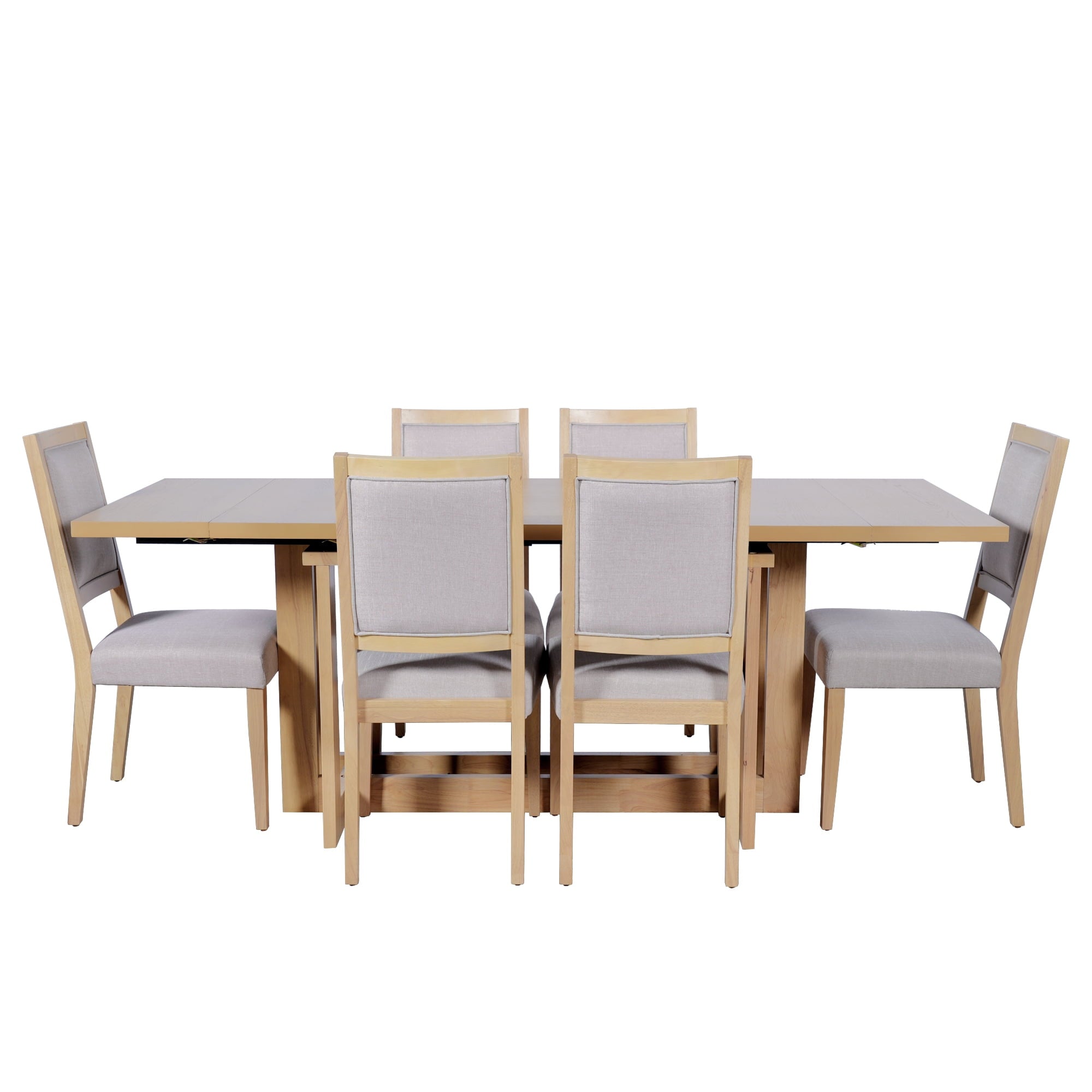 Harper & Bright Designs 7 Pieces Retro Dining Set for 6, Wood Rectangular Table with Designed Trestle Base and 6 Upholstered Chairs for Dining Room and Kitchen, Grey