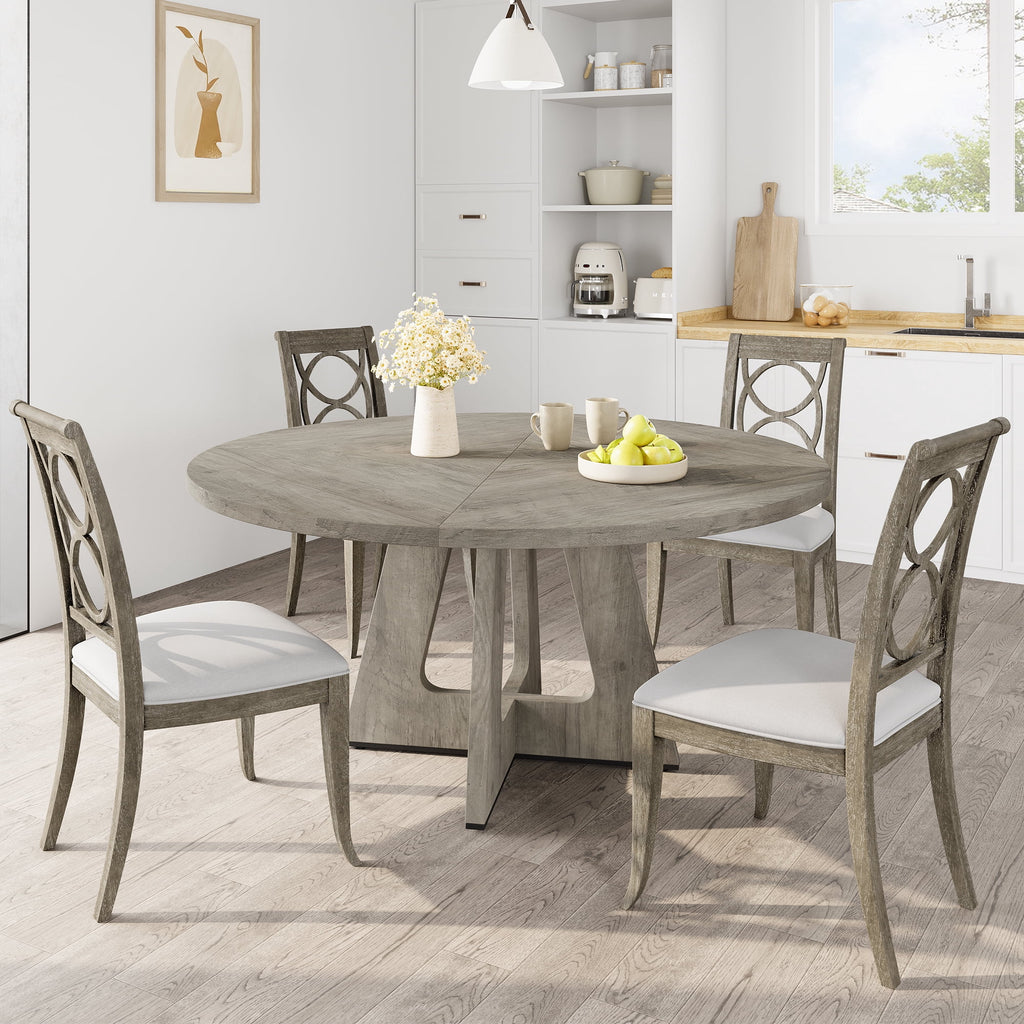 M optimized 47-Inch Round Dining Table, Wooden Kitchen Table for 4, Farmhouse Dinner Table with Wooden Top and Legs for Home Dining Room Living Room (Only Table)