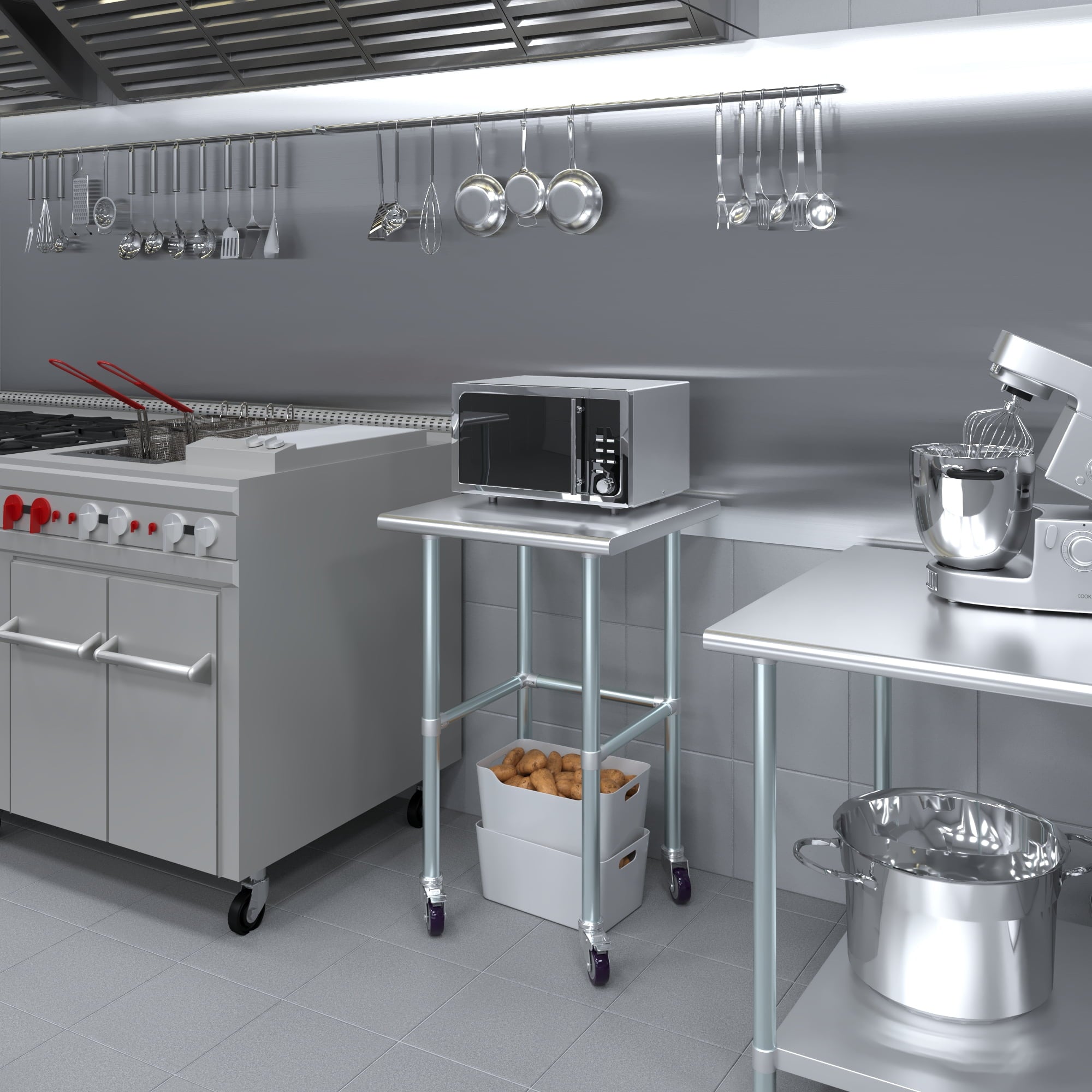 AmGood 36 Long x 30 Deep Stainless-Steel Work Table with Open Base and Wheels, Mobile Metal Table