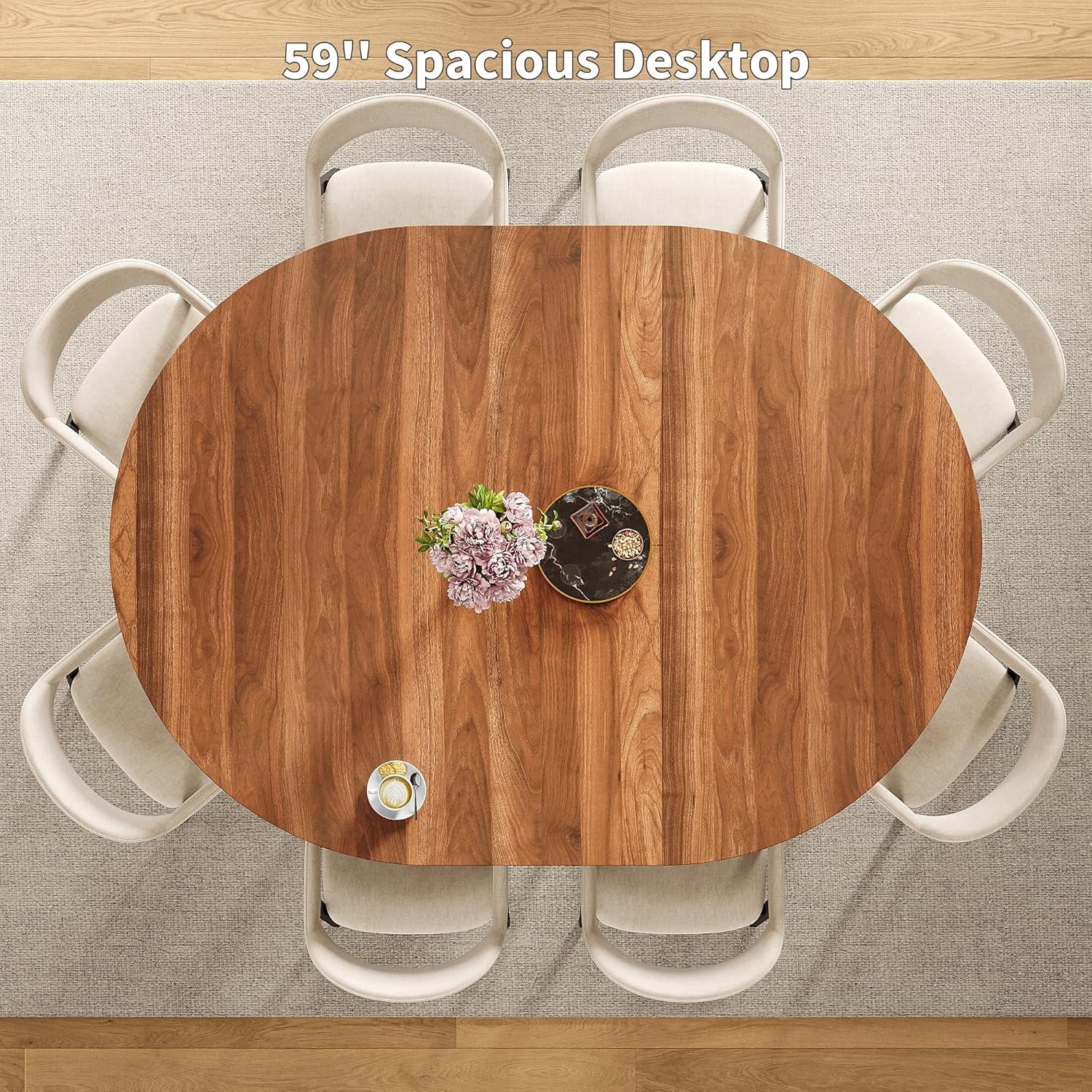 Laisnet 59 Extendable Wooden Dining Table for 8, Modern Kitchen Table with Hidden Storage, Black