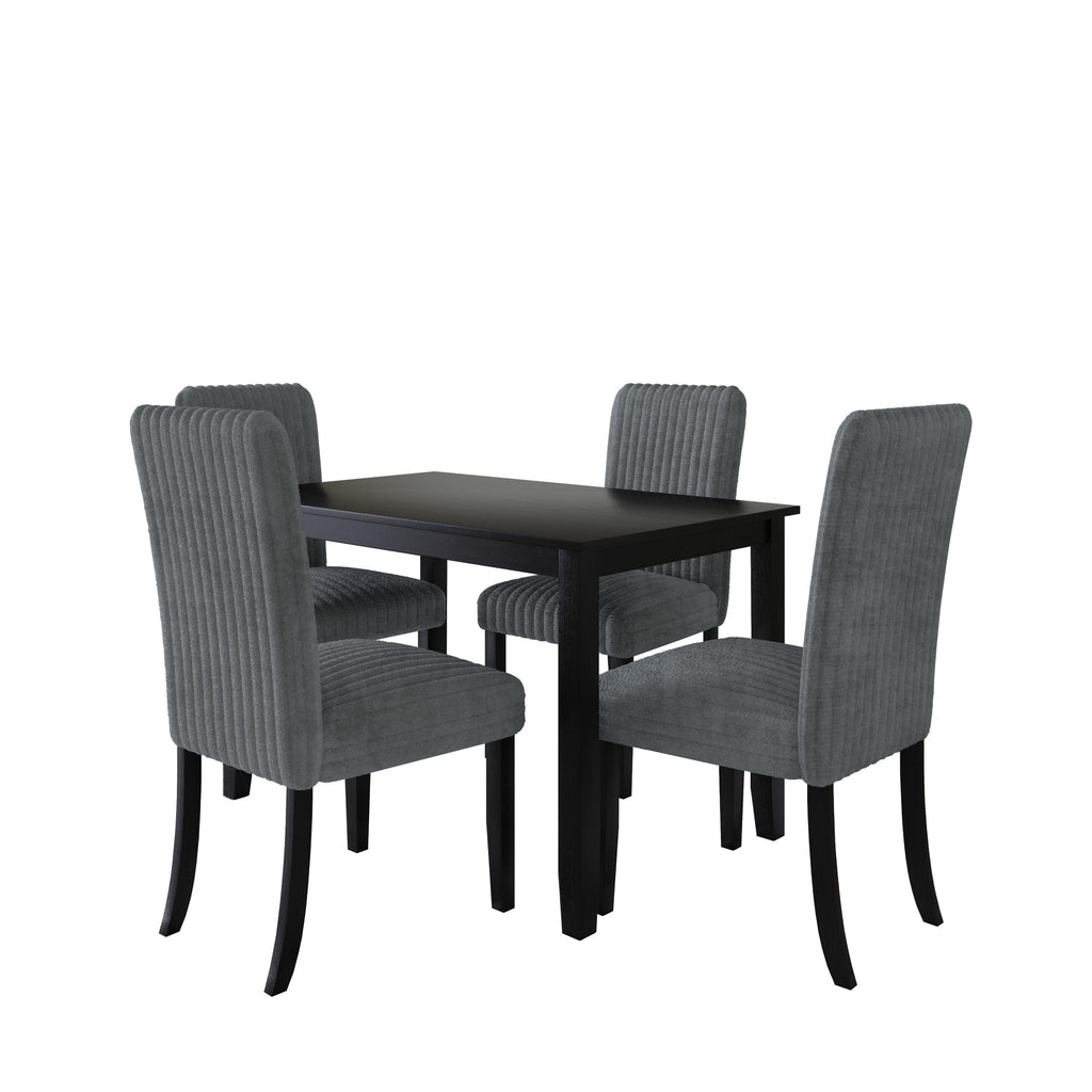 Home Design Guymon 5-Piece Dining Set with 1 Rectangular Table and 4 Slat-Back Cushioned Chairs, Black/Light Beige, Modern Style, Space-Saving