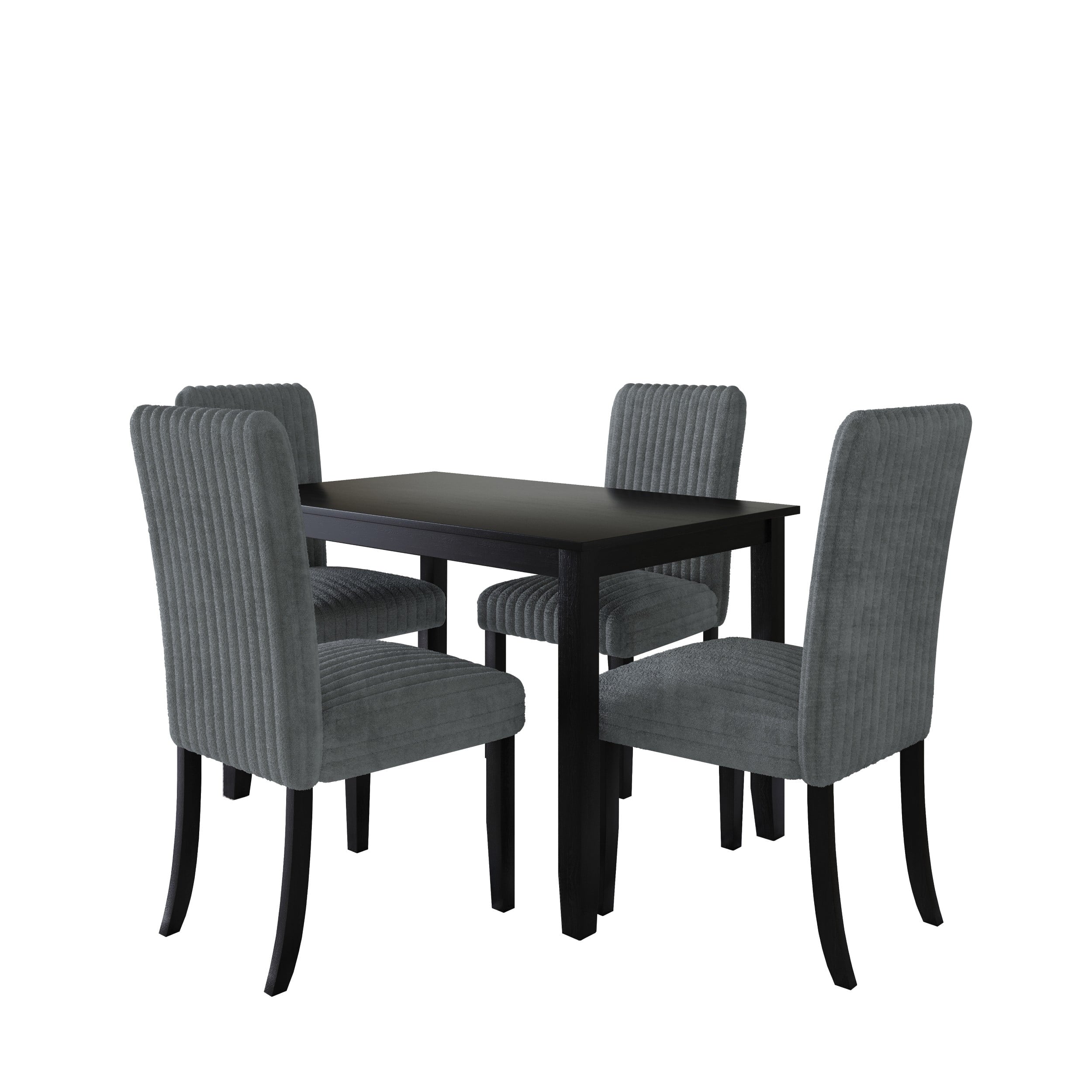 Home Design Guymon 5-Piece Dining Set with 1 Rectangular Table and 4 Slat-Back Cushioned Chairs, Black/Light Beige, Modern Style, Space-Saving