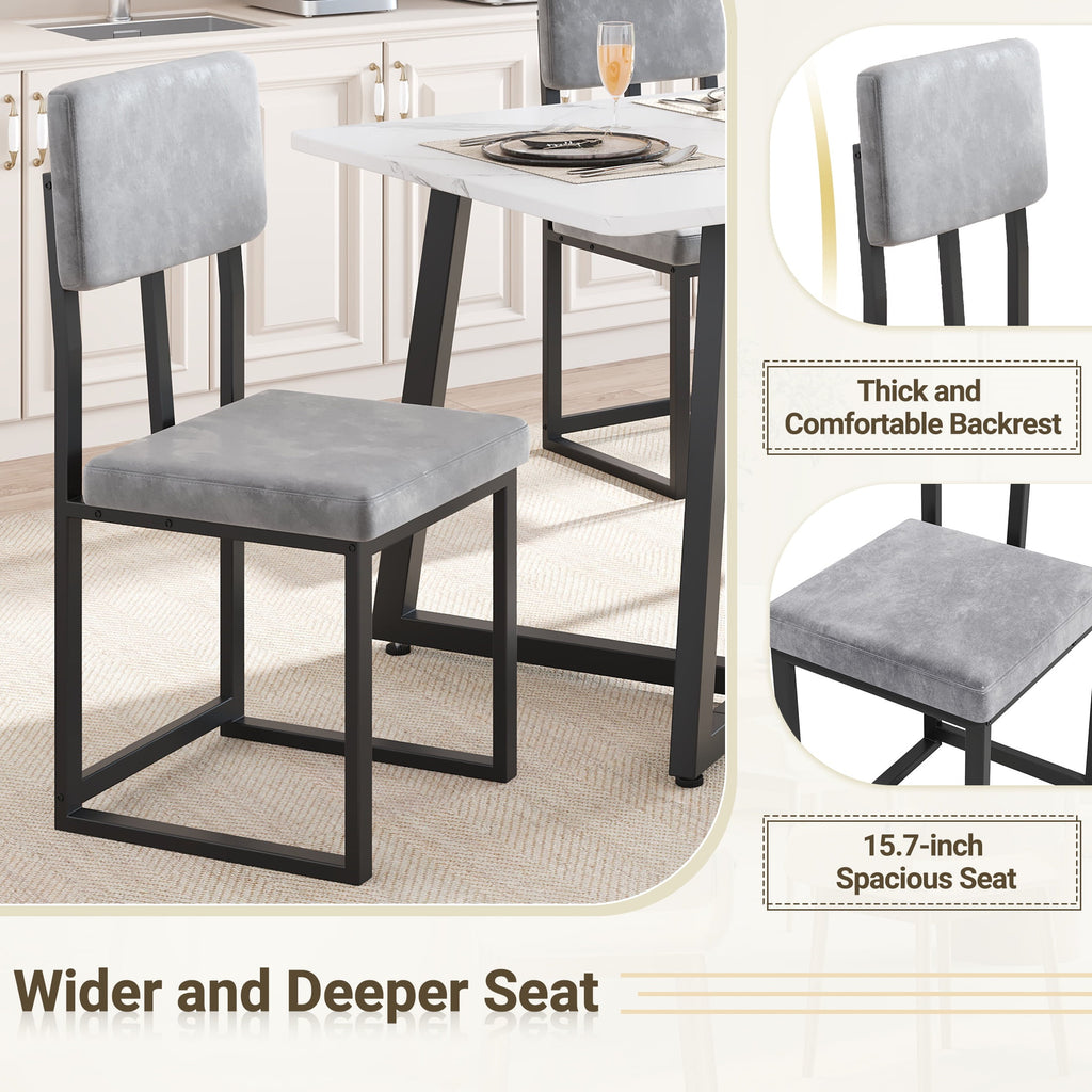 PORKISS 5 Piece Dining Table Set, Modern Faux Marble Tabletop and 4 Linen Upholstered Chairs, Rectangle Kitchen Table and Chairs for 4, White + Gray(Linen)