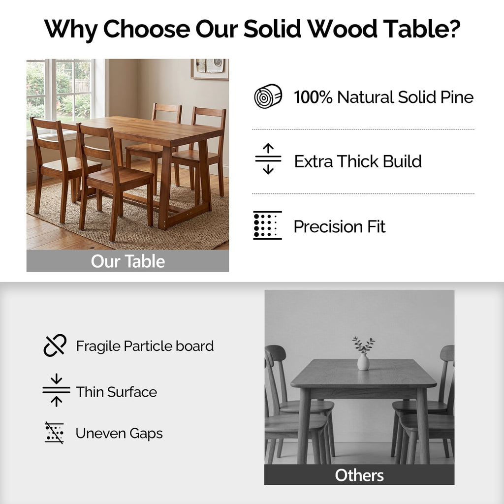 Ktaxon Pine Wood Dining Table for 4, 47.3 Rectangle 4-Person Indoor Farmhouse Kitchen Table Solid Wood Dinner Breakfast Table for Small Space, Apartment Friendly, Black